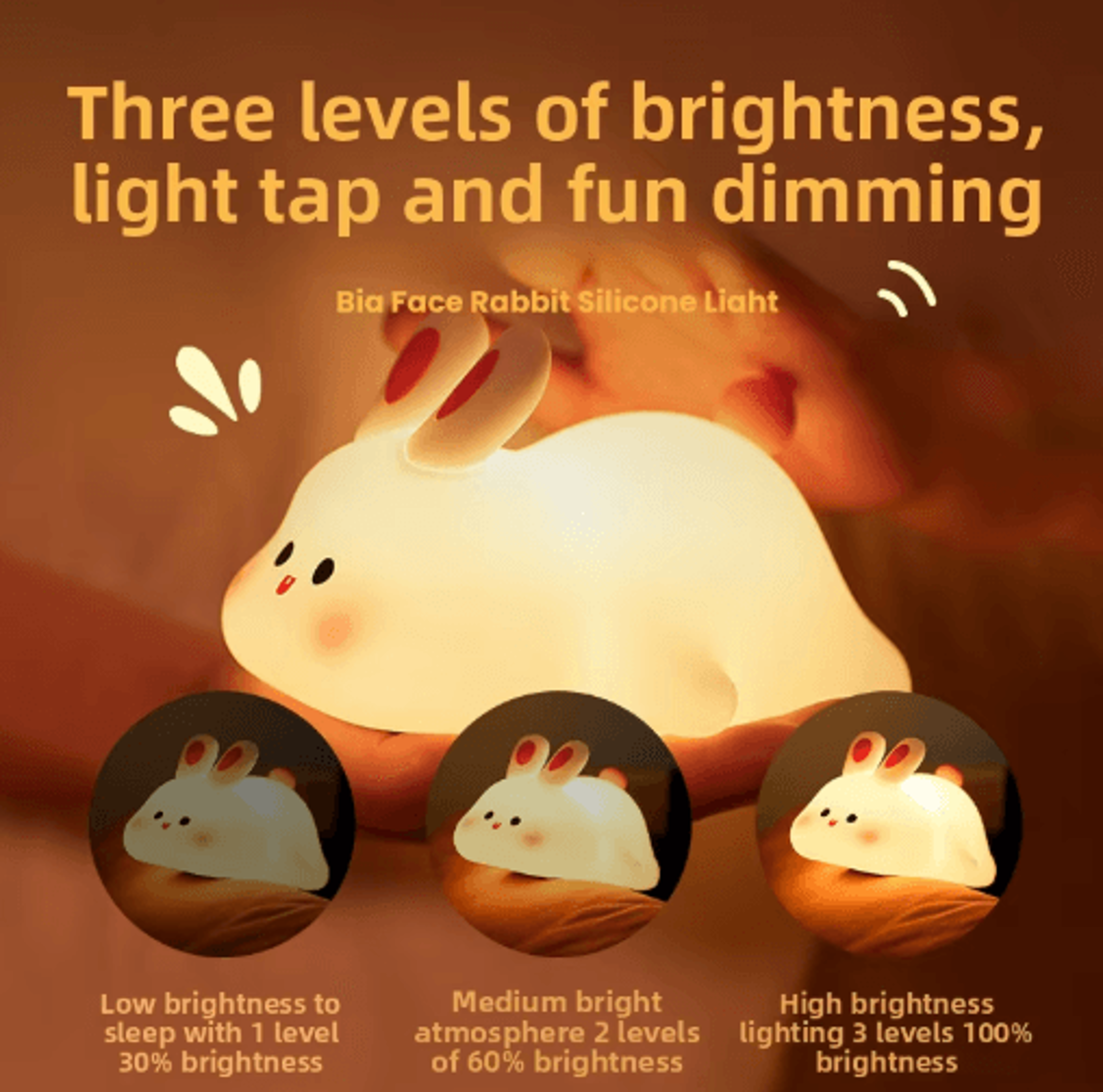 led silicone rabbit night light with touch control & rechargeable glow