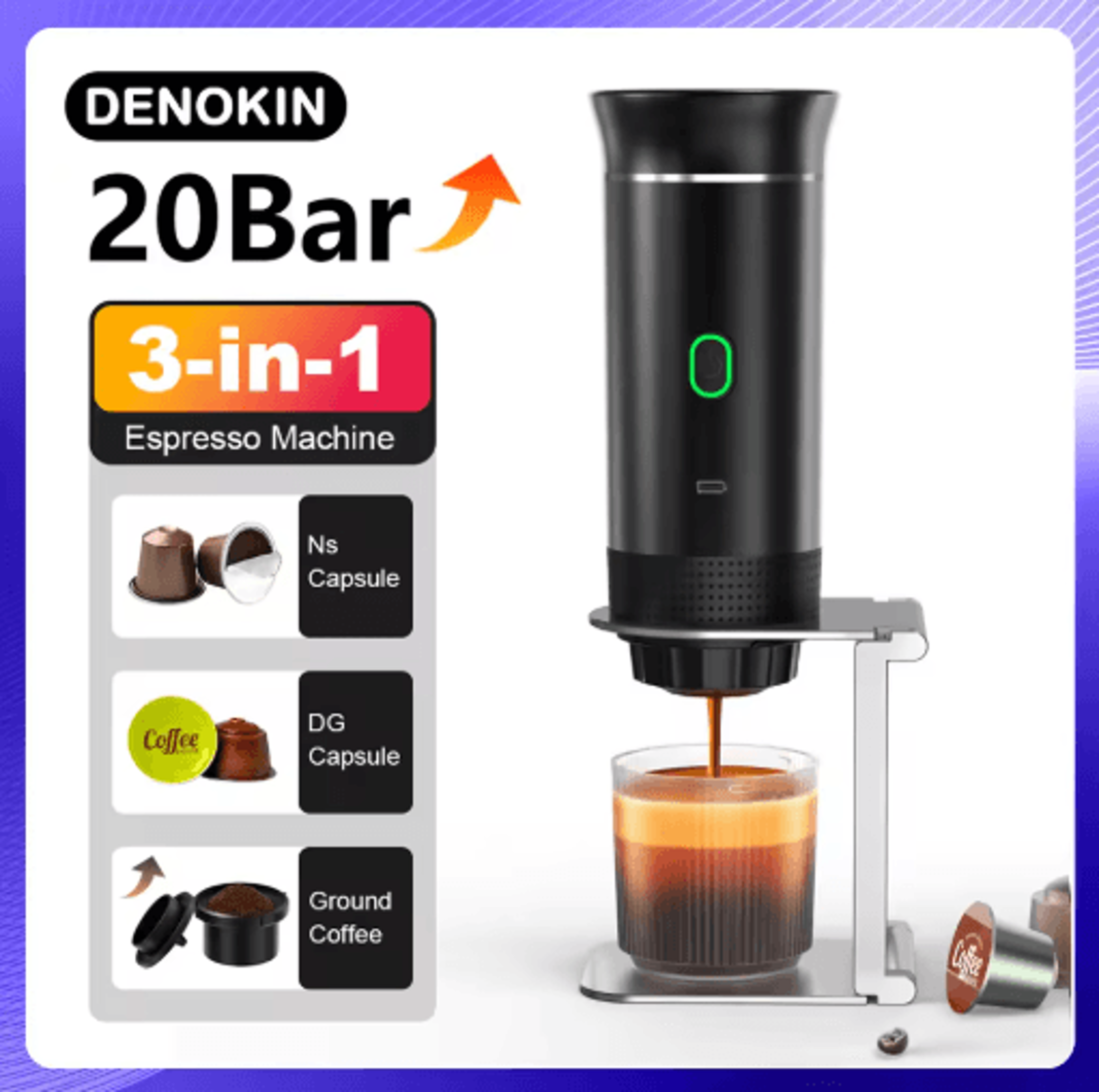 brewgo 3-in-1 portable espresso machine wireless travel coffee maker for car camping & home