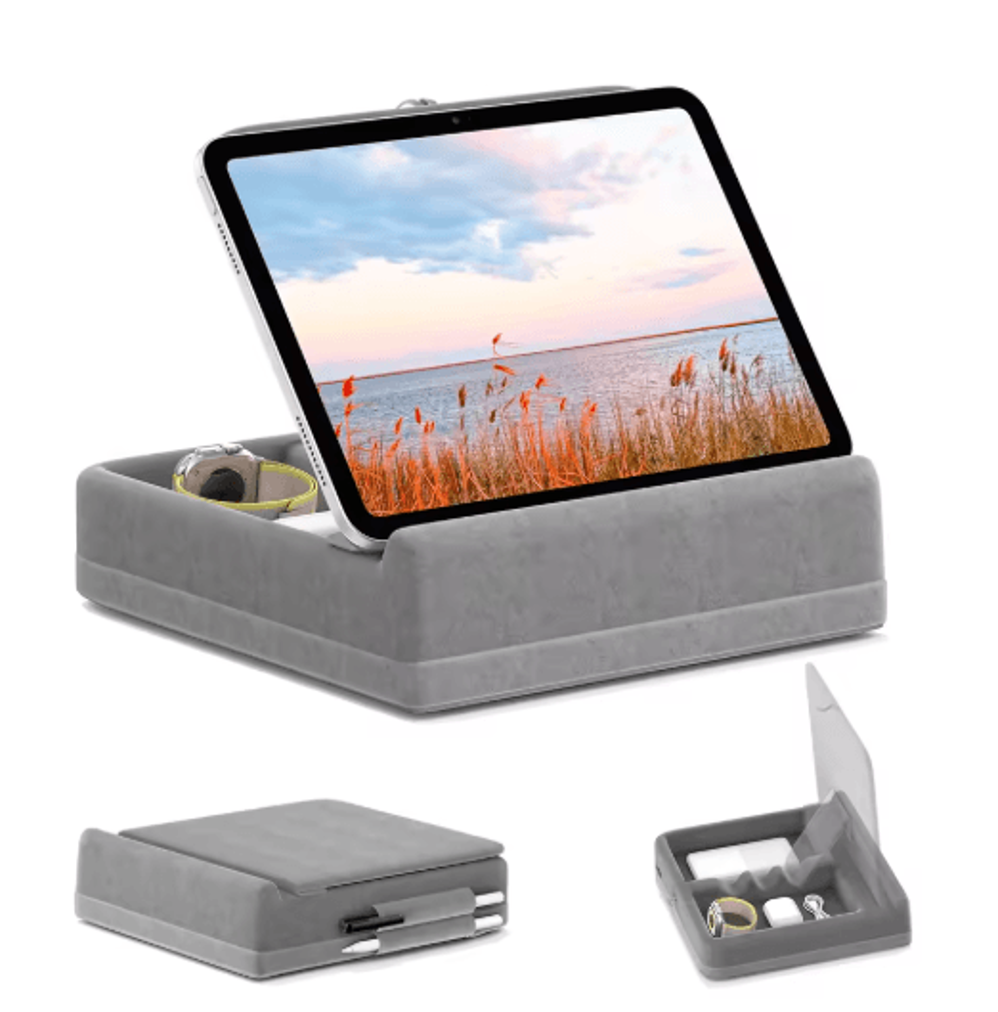 flexirest tablet pillow stand adjustable ipad stand for bed with storage & stylus holder