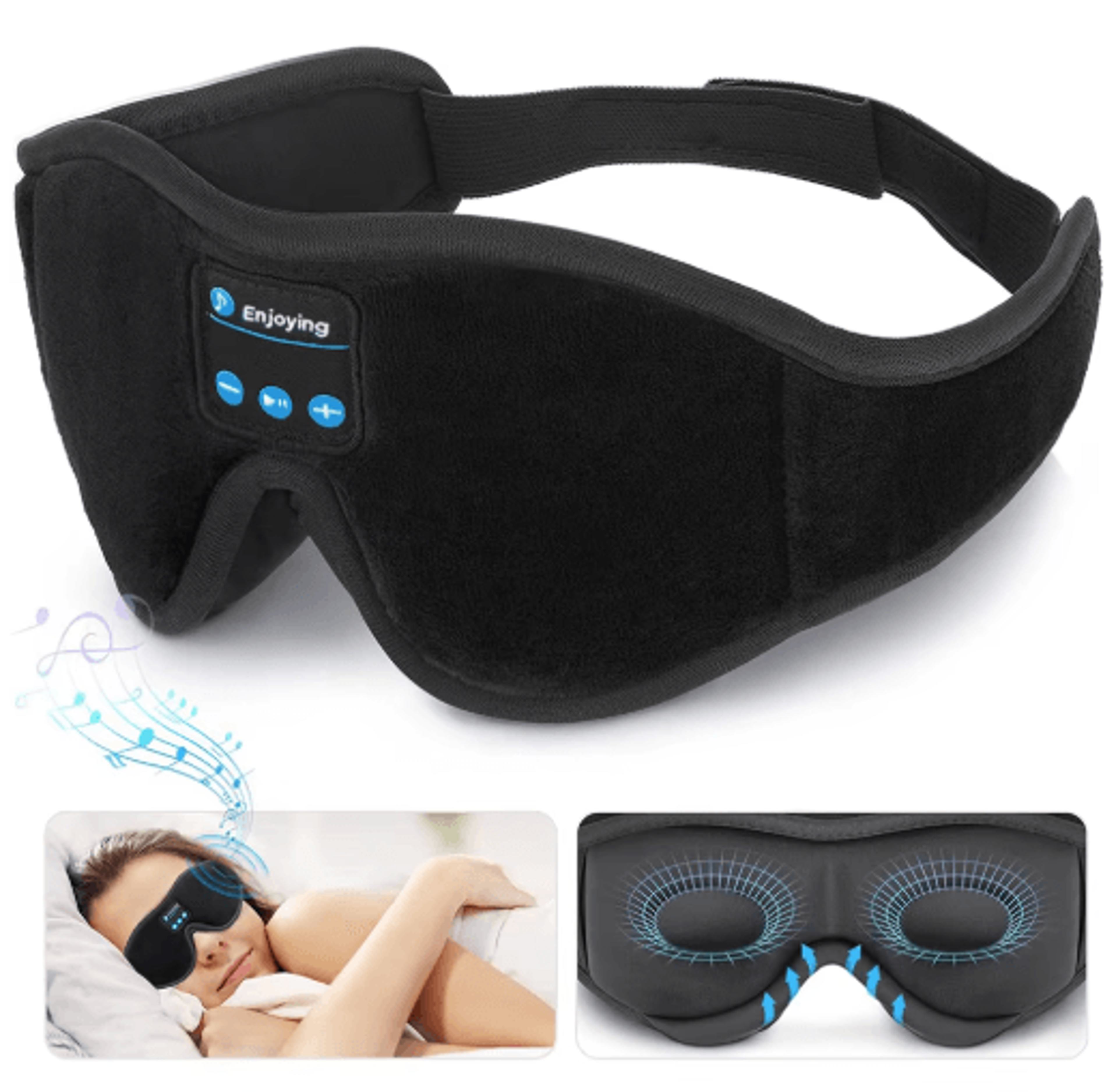 sleepwave bluetooth sleep mask headphones – 3d wireless eye mask with speakers for music & deep rest