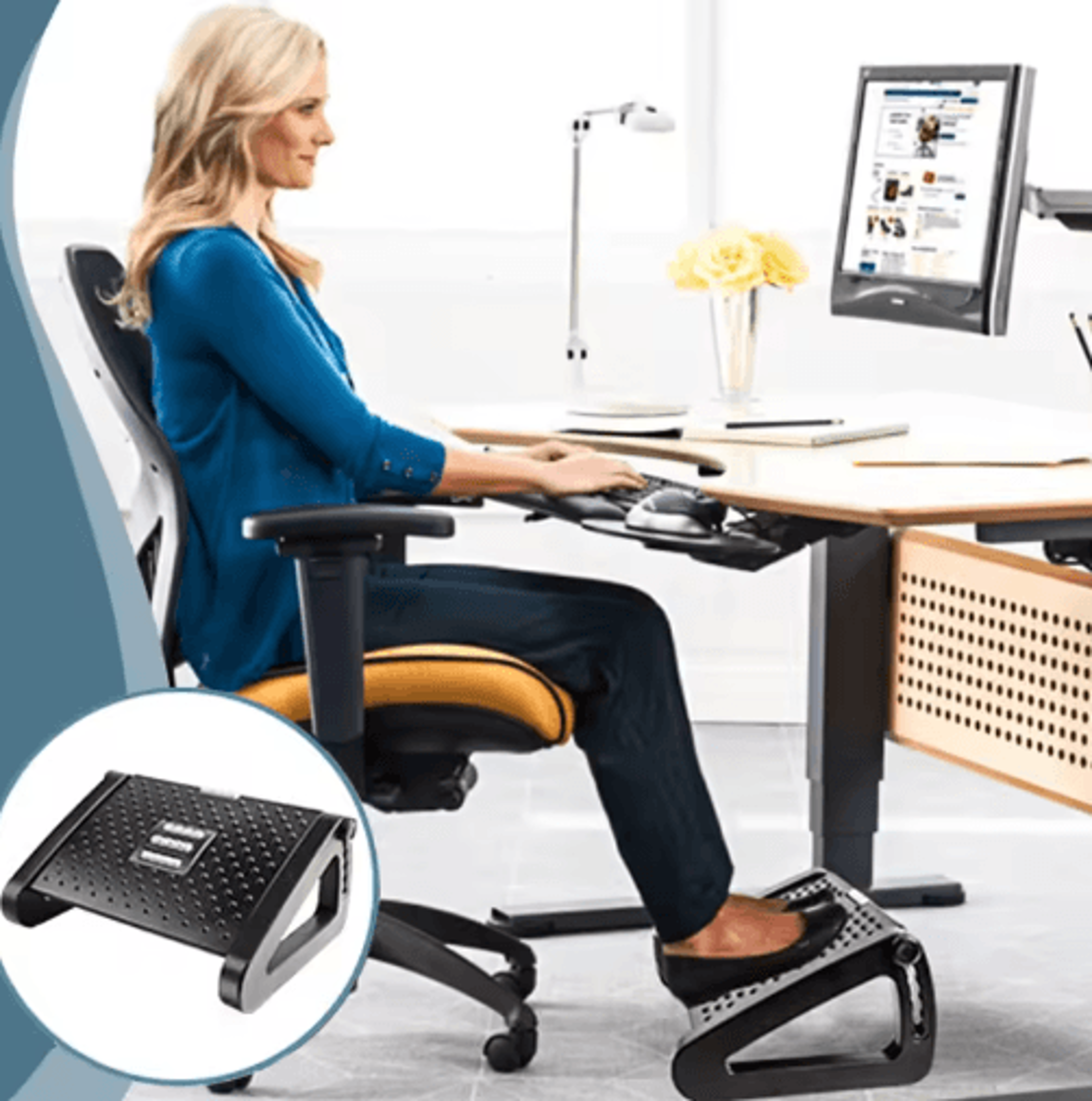 ergoease under desk footrest – adjustable ergonomic foot stool with massage rollers