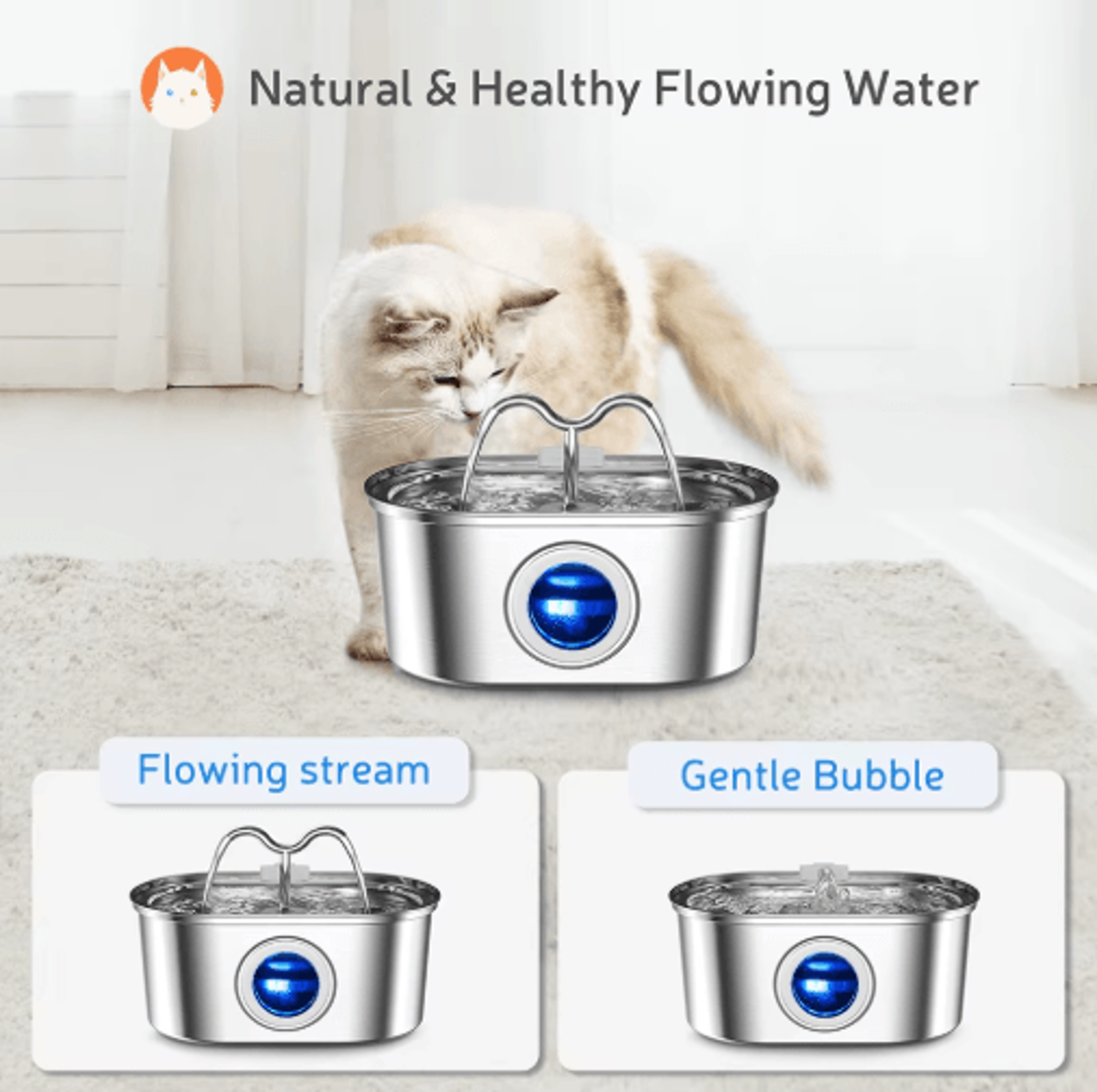3.2l stainless steel pet water fountain with led – ultra-quiet cat water fountain for fresh, clean hydration