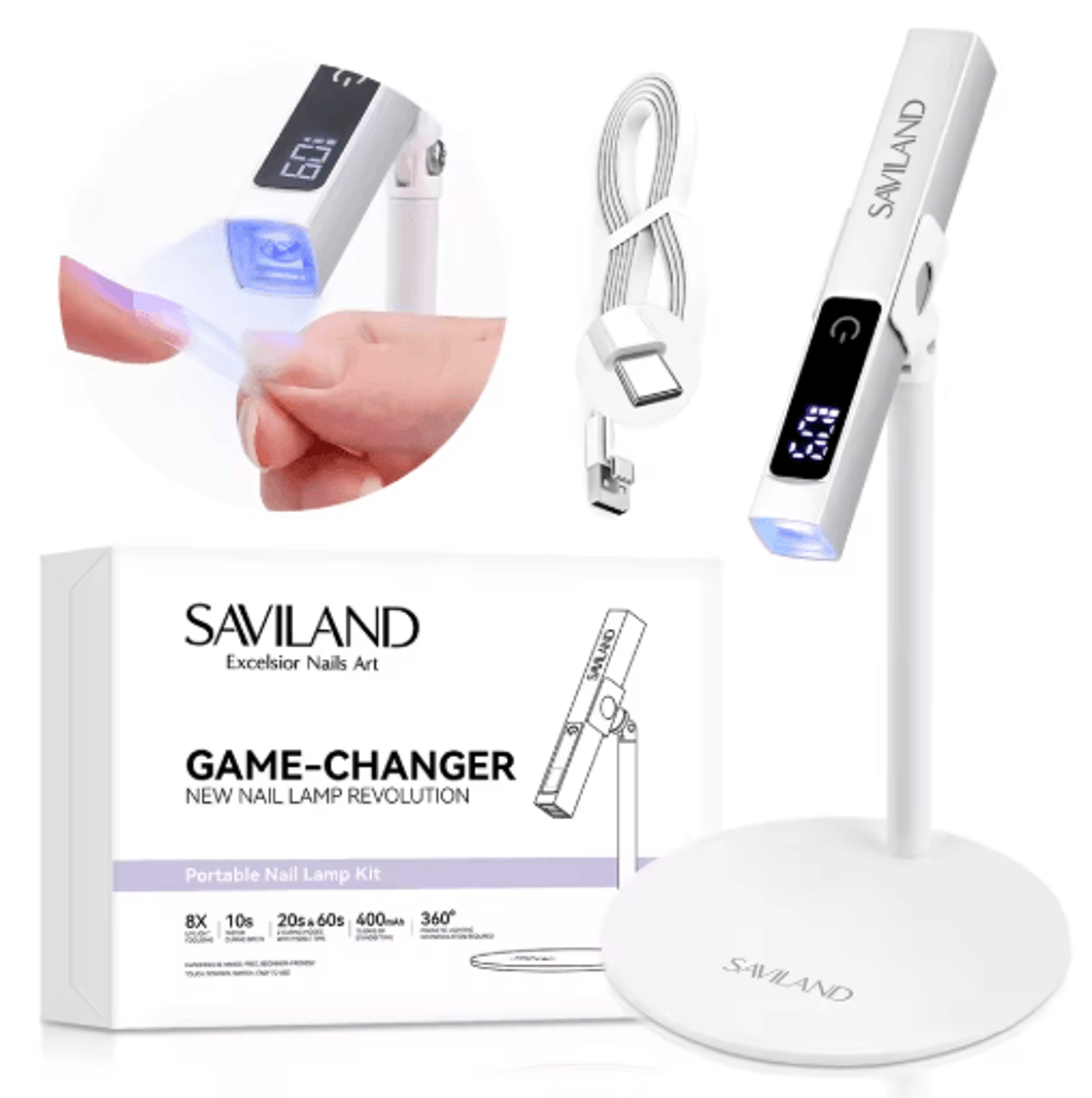 saviland rechargeable uv led nail lamp – portable gel nail dryer with lcd timer & magnetic stand
