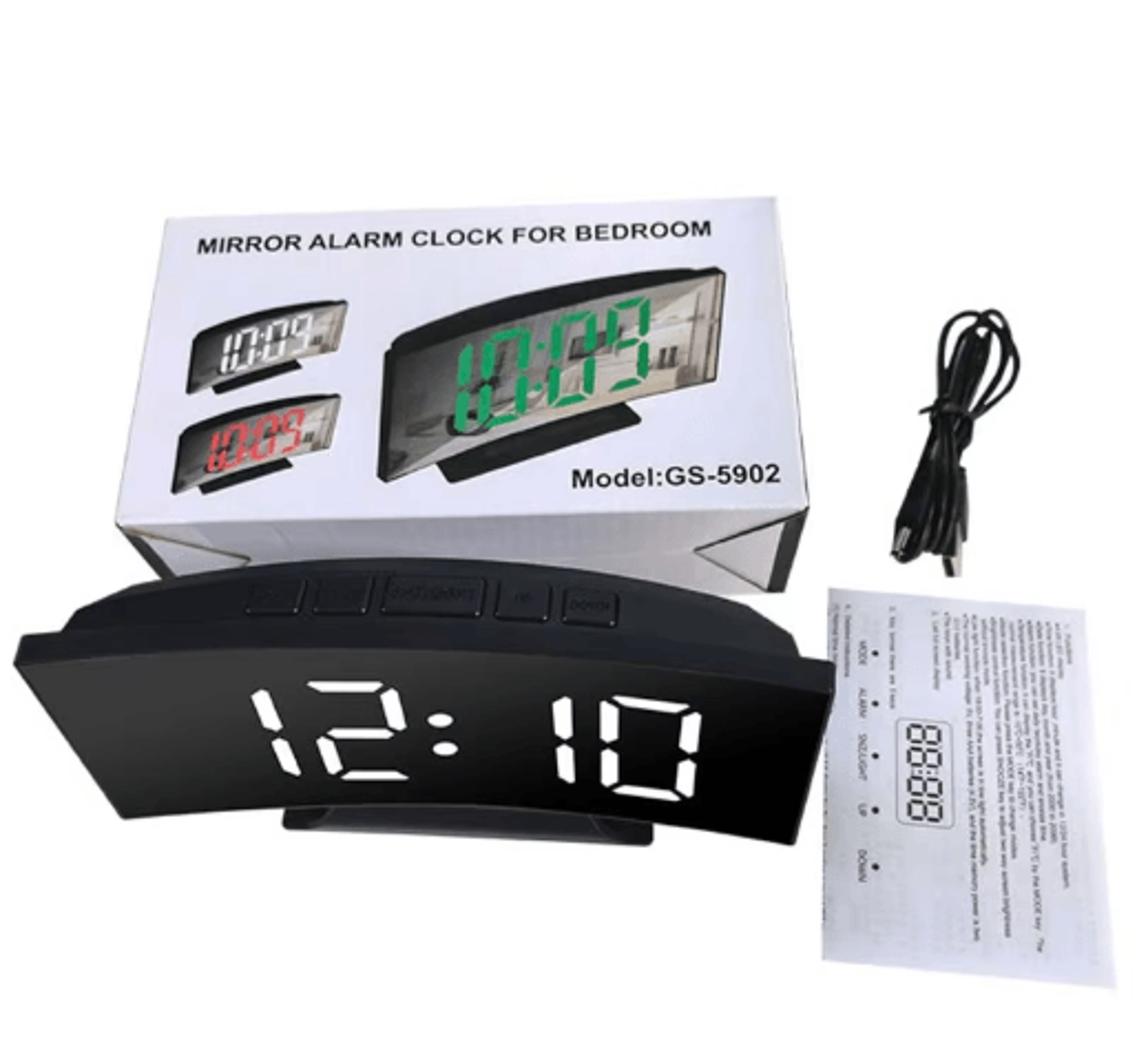 led mirror digital alarm clock with large display and silent noiseless design