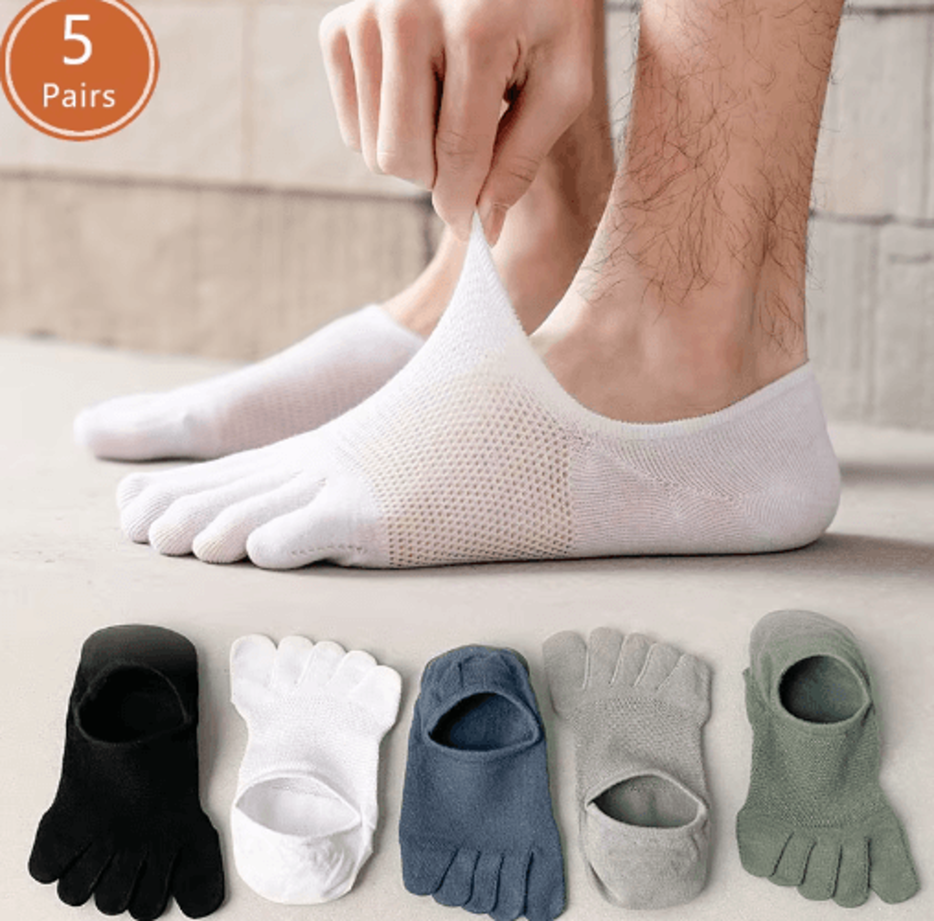 5 pairs invisible toe socks – breathable cotton five finger no-show socks