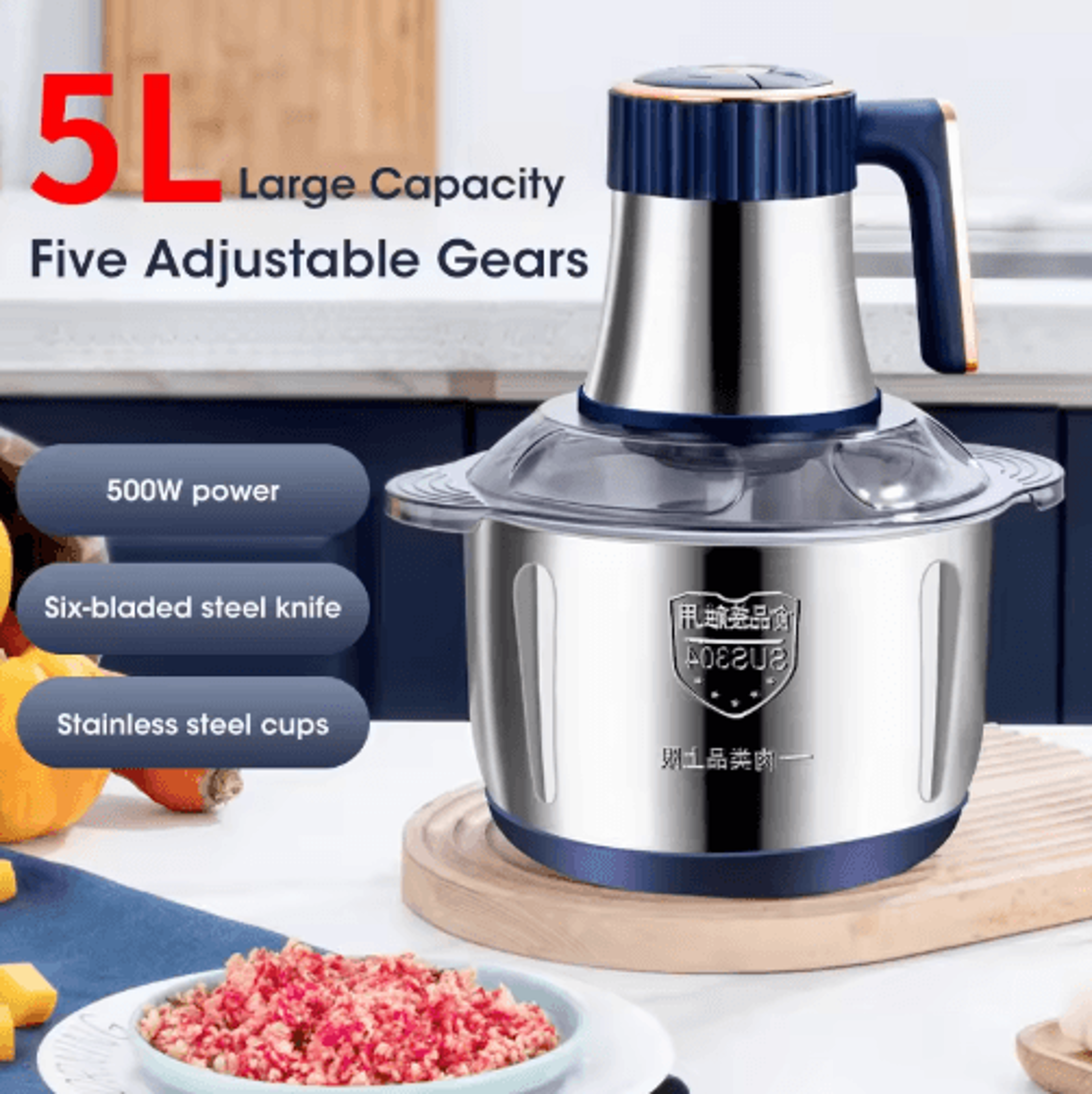 5l electric meat grinder & food processor – stainless steel multifunction chopper