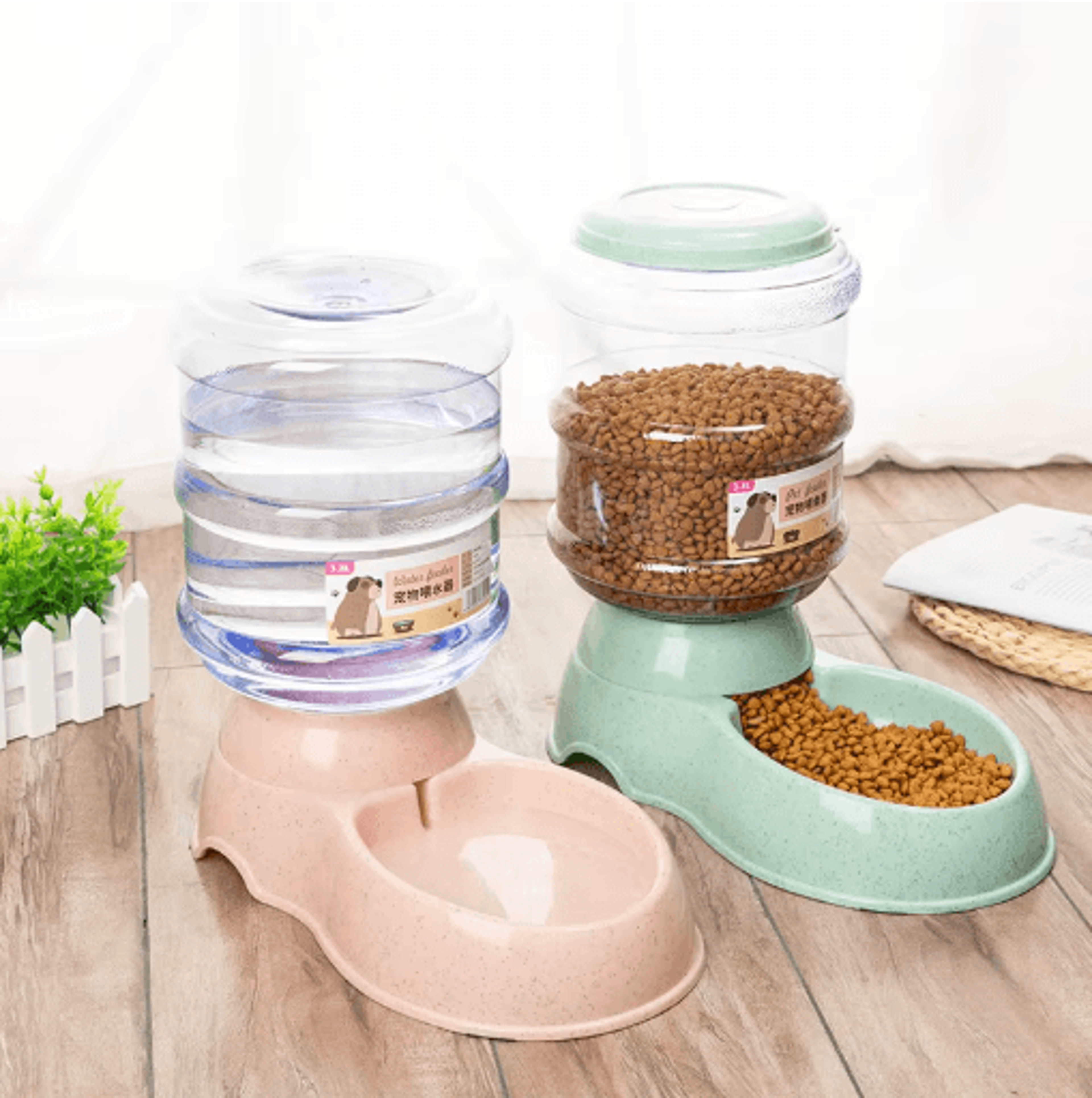 large capacity automatic pet feeder bowl set cat water dispenser & dog food bowl combo
