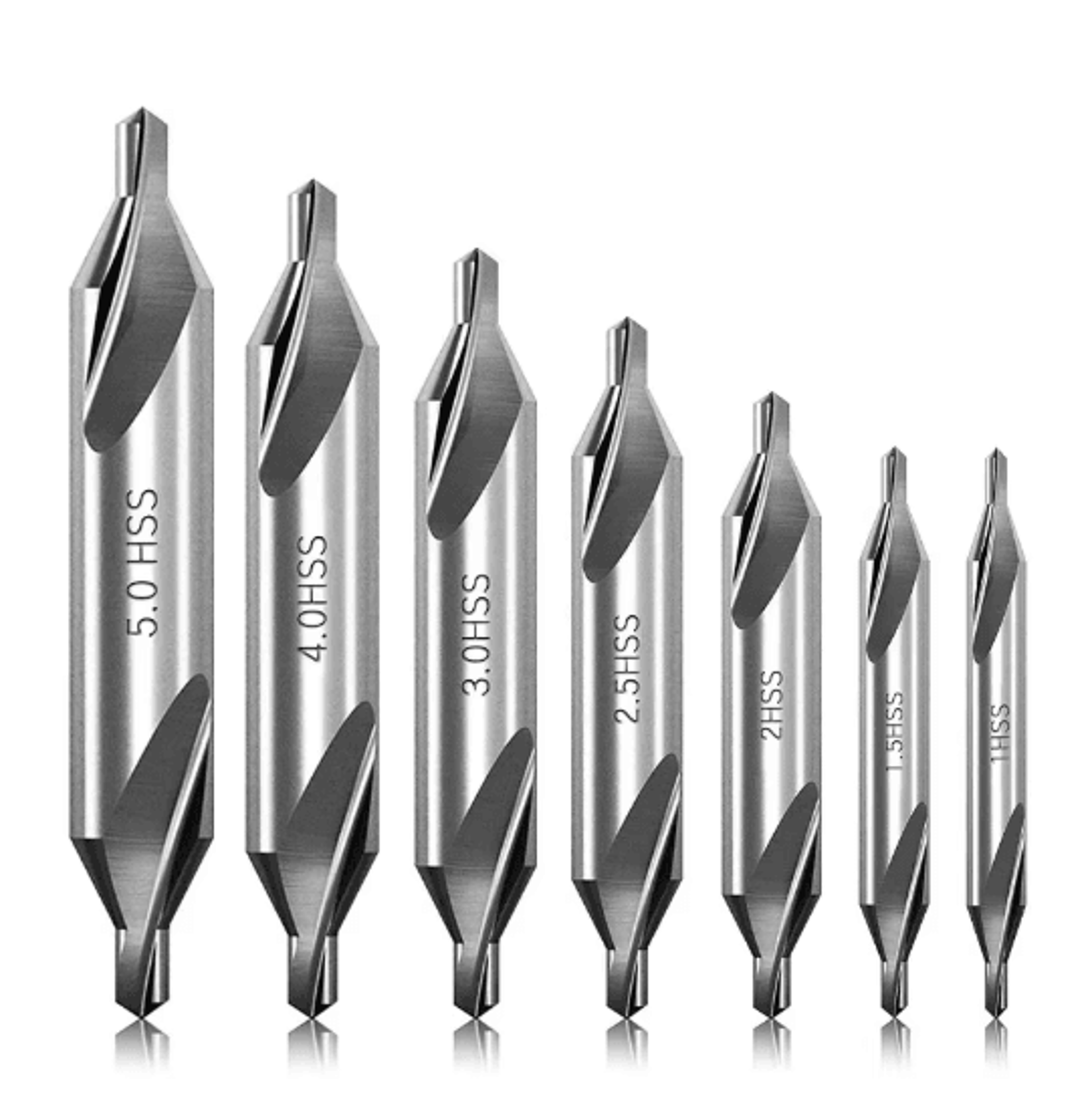 7pcs hss center drill bits set 60° precision metal drilling & lathe drill bit set