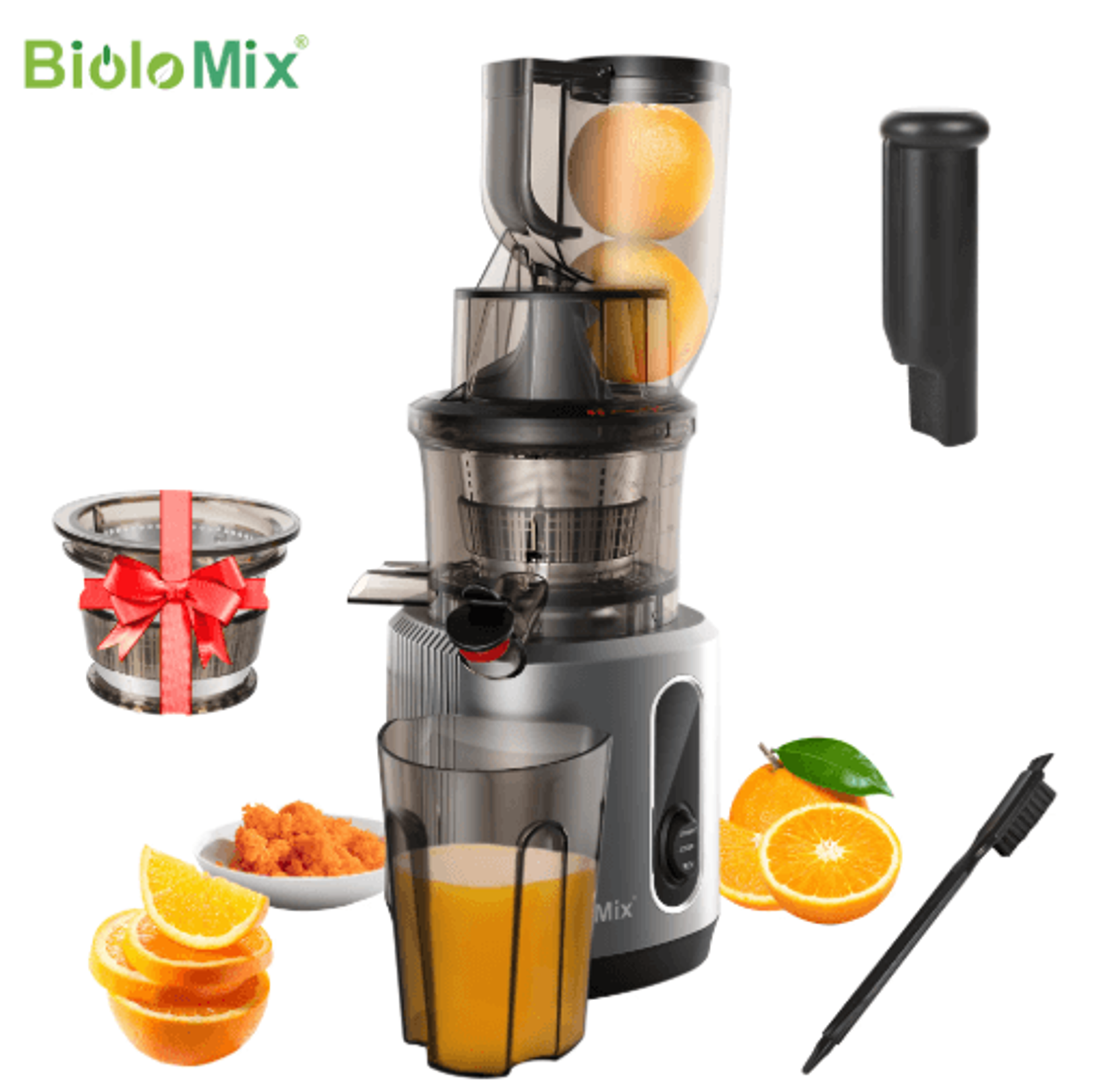 biolomix cold press juicer – slow masticating juicer with 75mm wide feed chute for whole fruits