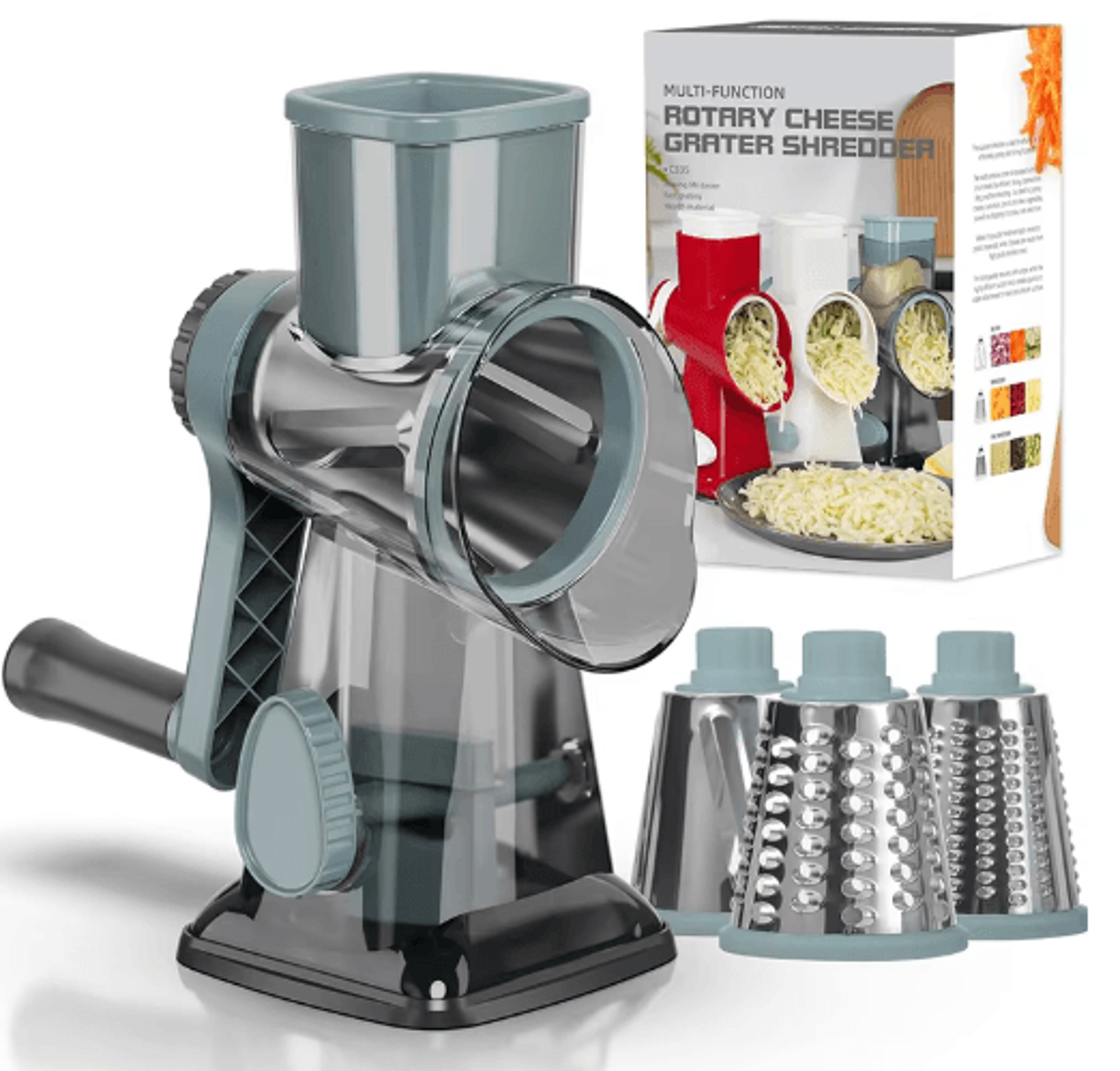lmetjma rotary cheese grater 3-in-1 manual vegetable slicer & nut grinder