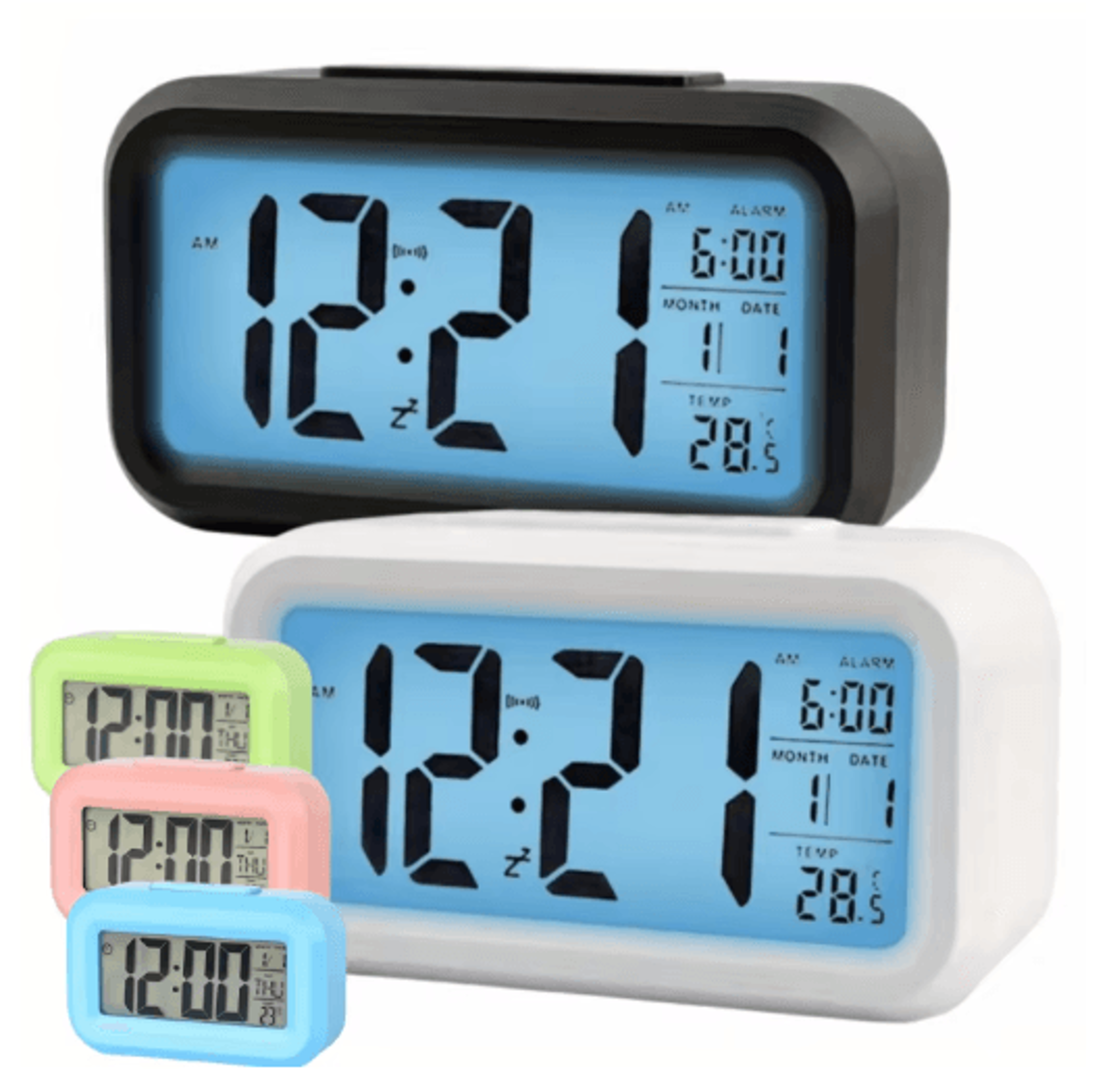 smart digital alarm clock with lcd display temperature calendar & led backlight