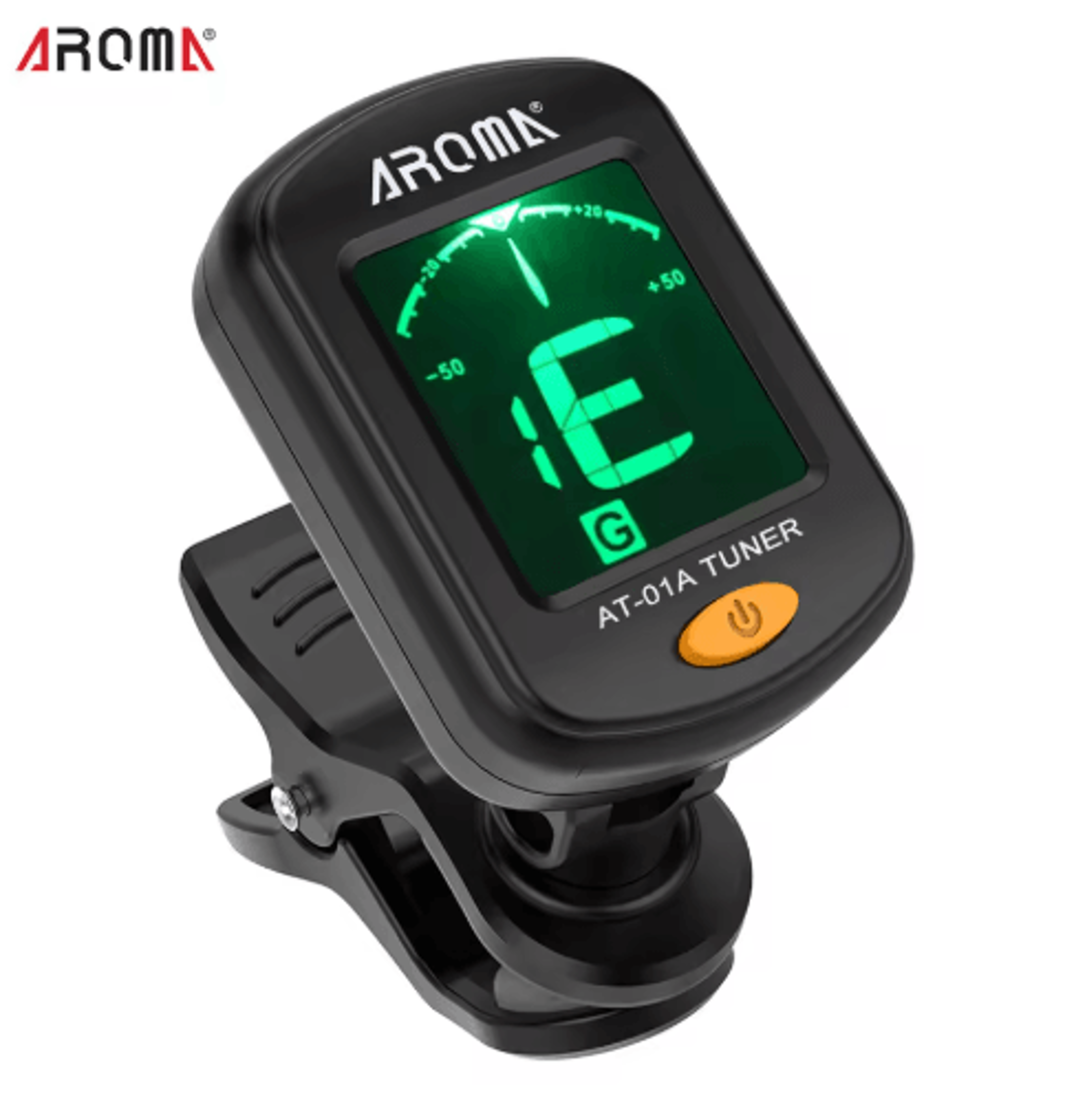 aroma at-01a clip-on guitar tuner – rotatable lcd chromatic tuner for guitar, bass & ukulele