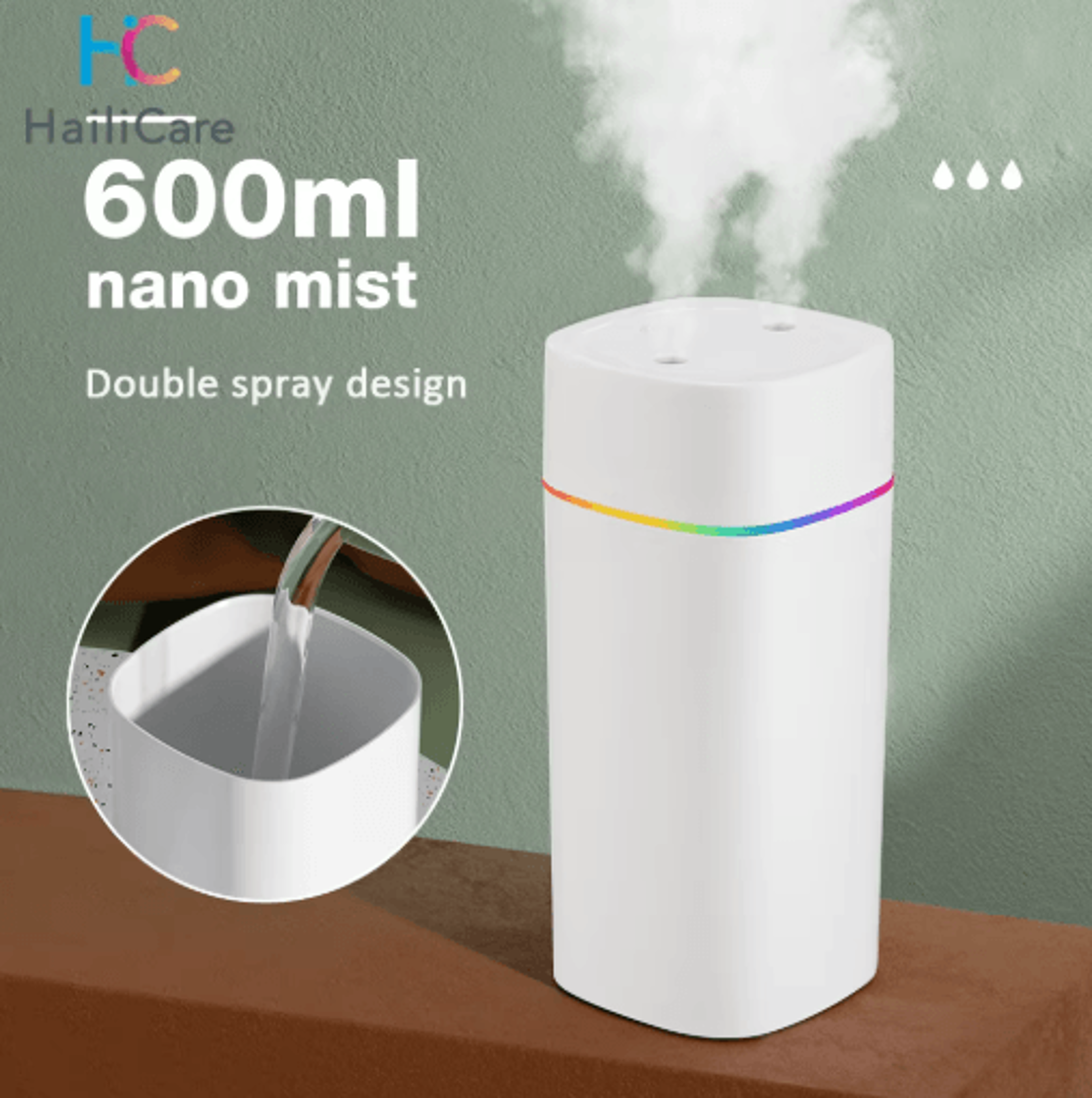 600ml portable humidifier – usb cool mist aroma oil diffuser with color night light