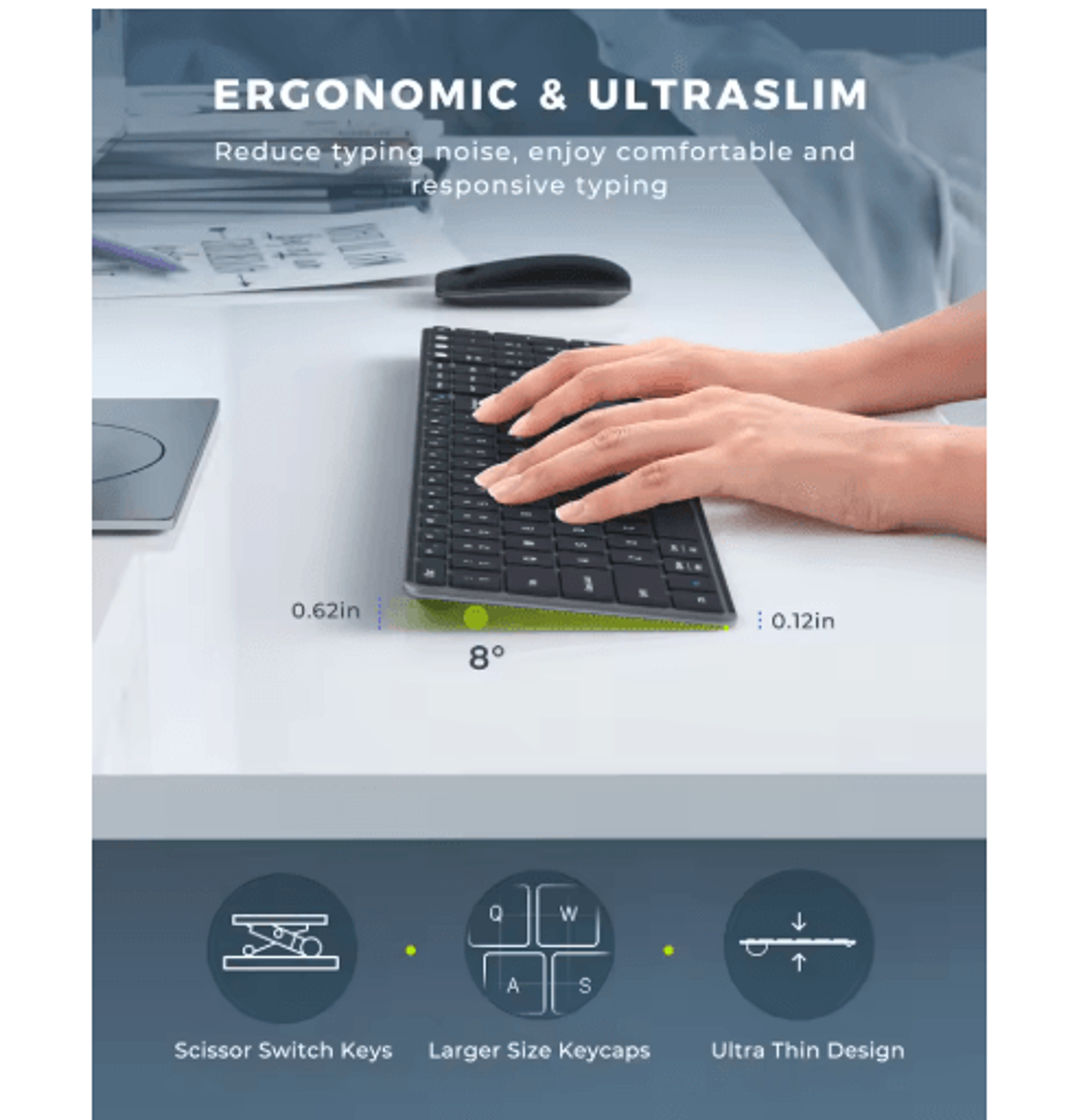 seenda bluetooth keyboard and mouse combo – multi-device rechargeable slim wireless set