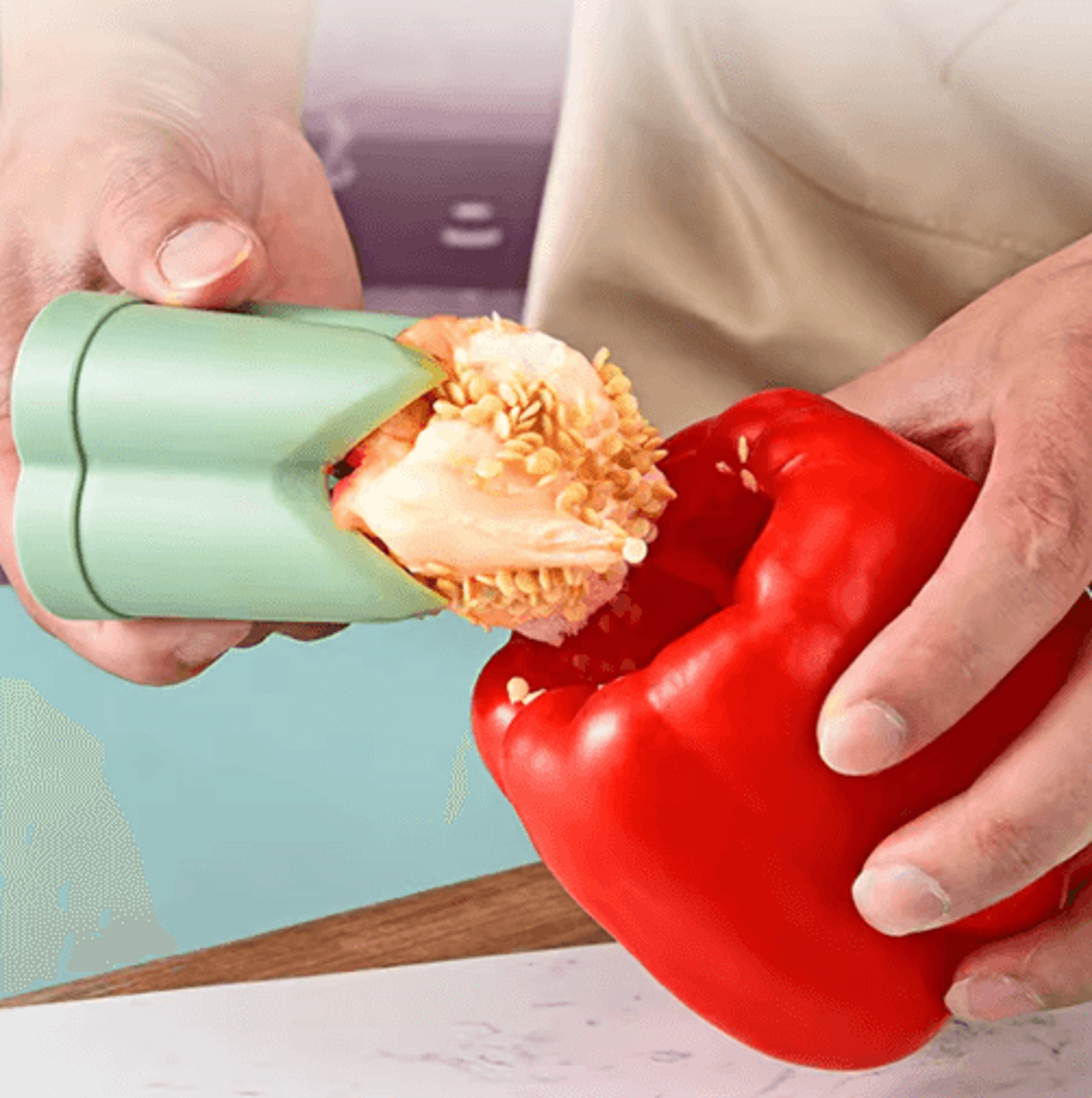 2-in-1 fruit & pepper corer tool – easy seed remover kitchen utensil
