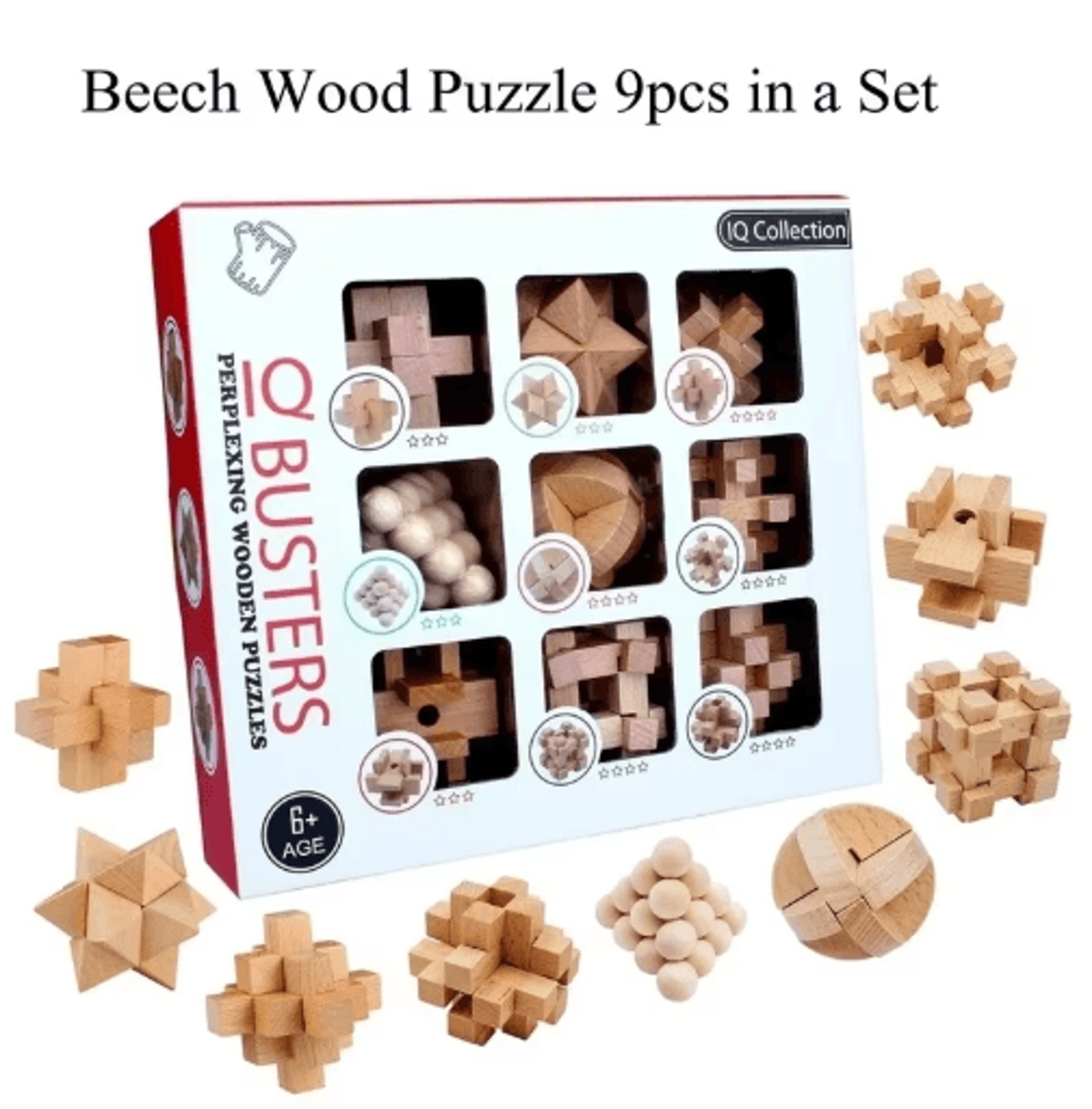 9-piece luban lock puzzle set – wooden brain teaser iq educational toys for kids & students