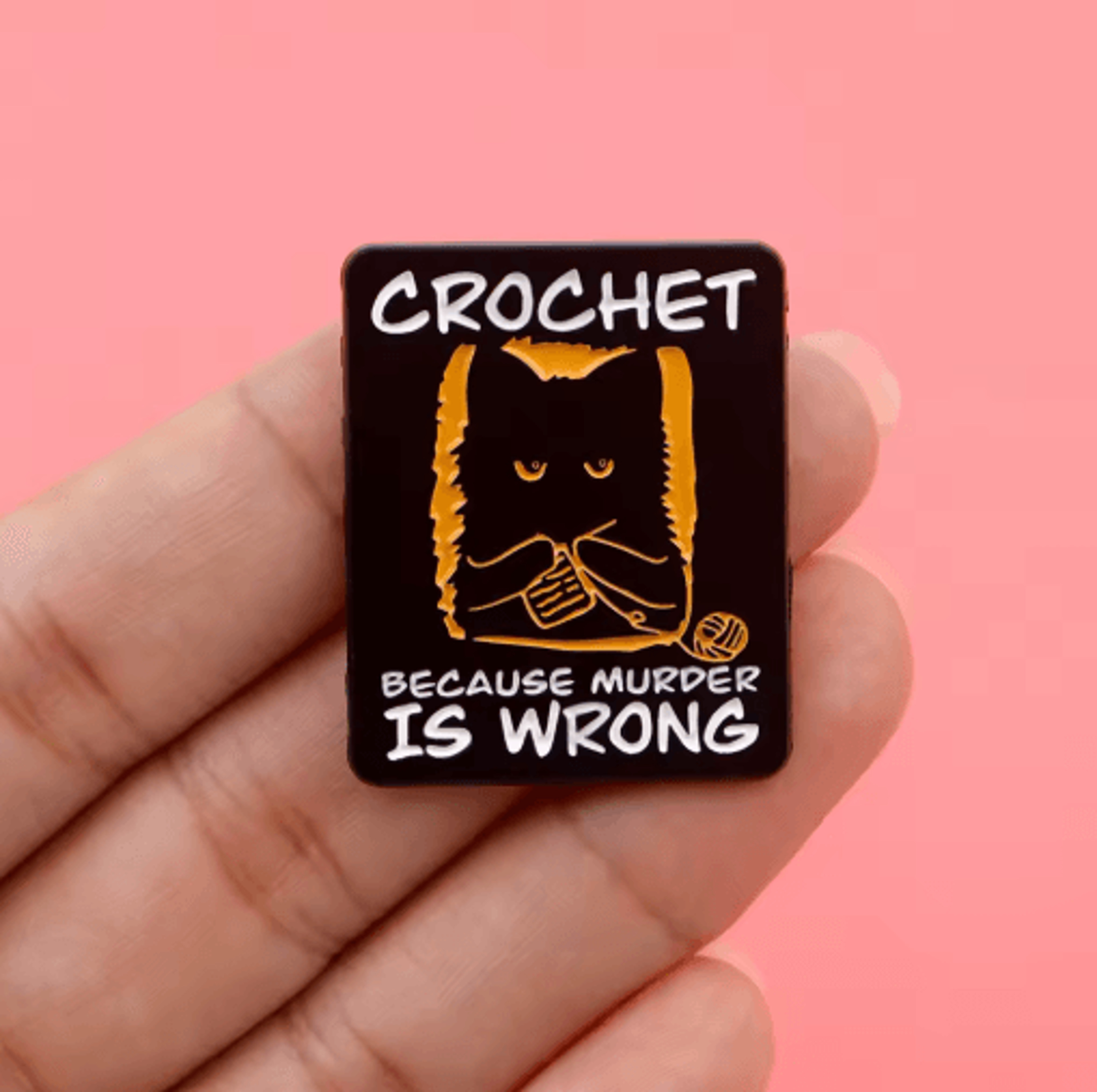 midnight paws black cat enamel pin – cute crochet-style lapel brooch