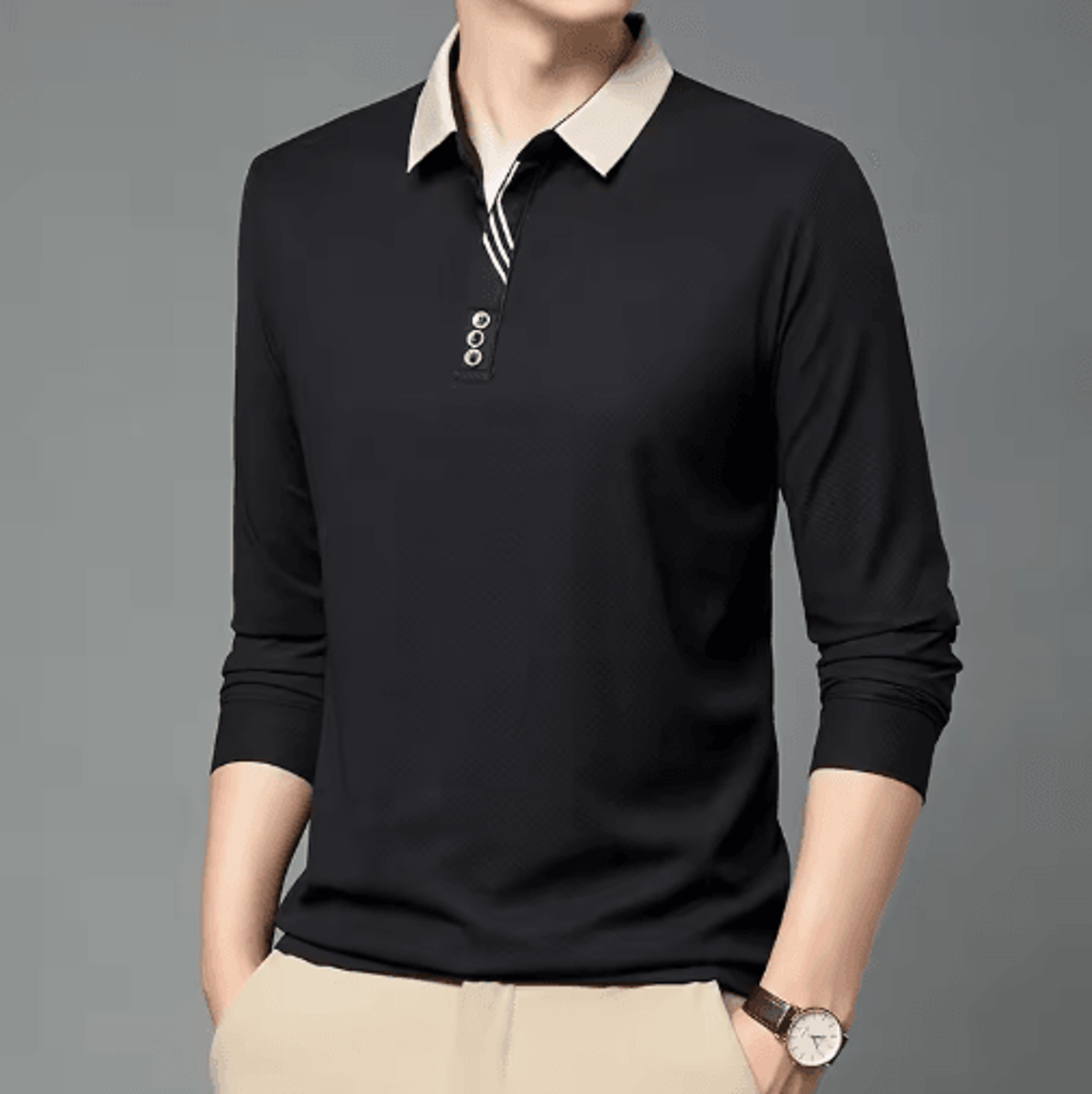 mens long sleeve polo shirt – breathable business casual solid color top