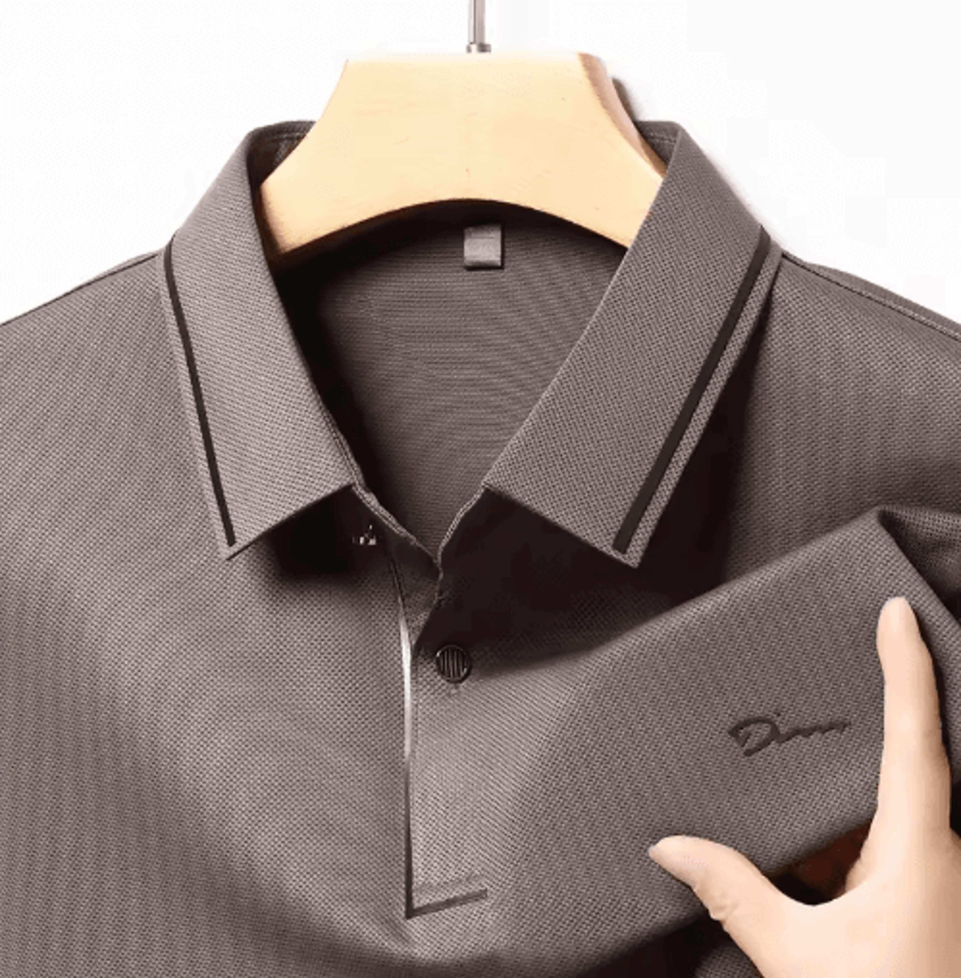 mens long sleeve polo shirt with badge – breathable business casual top