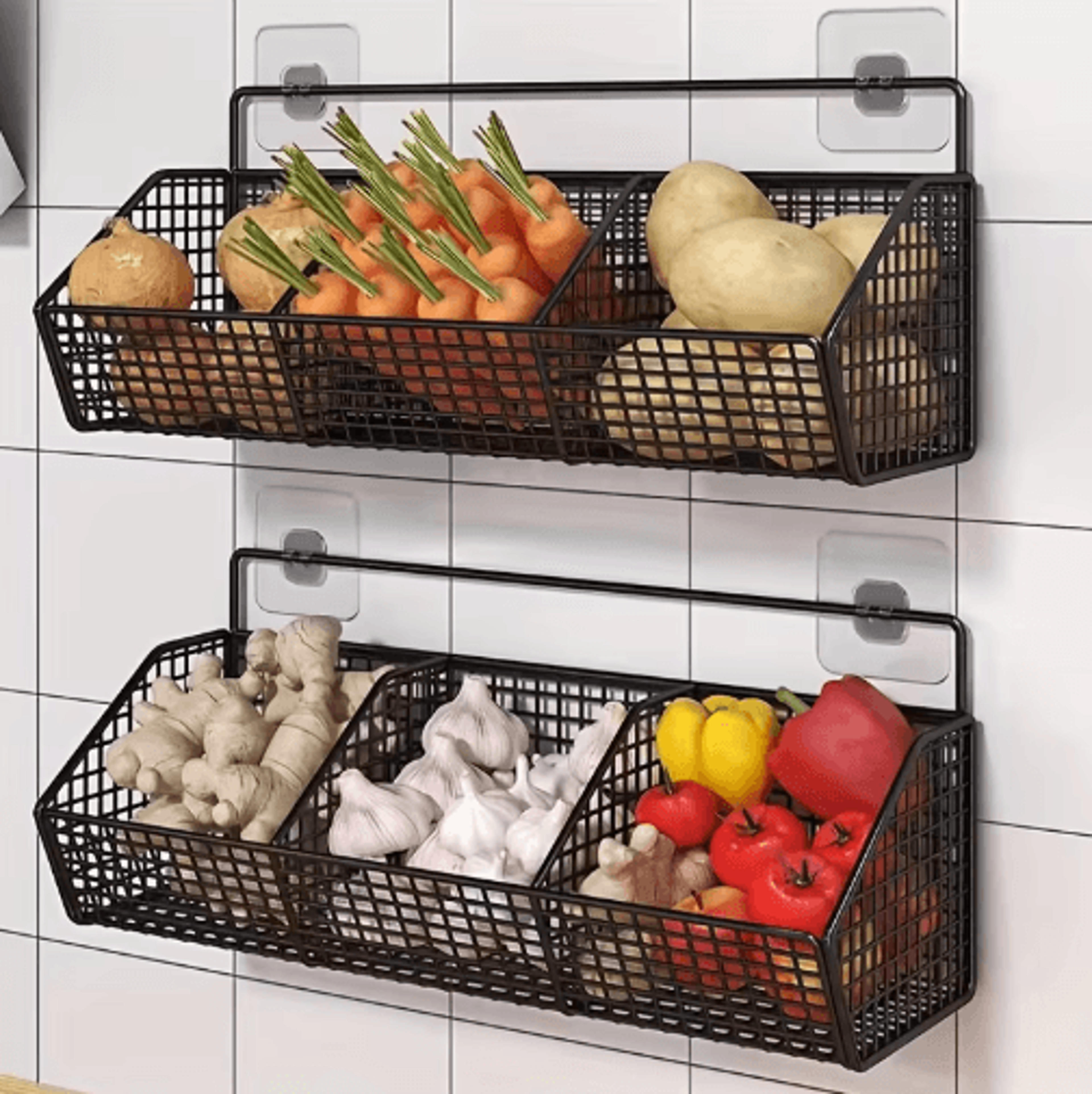 wall mounted kitchen storage basket metal wire organizer for vegetables & spices