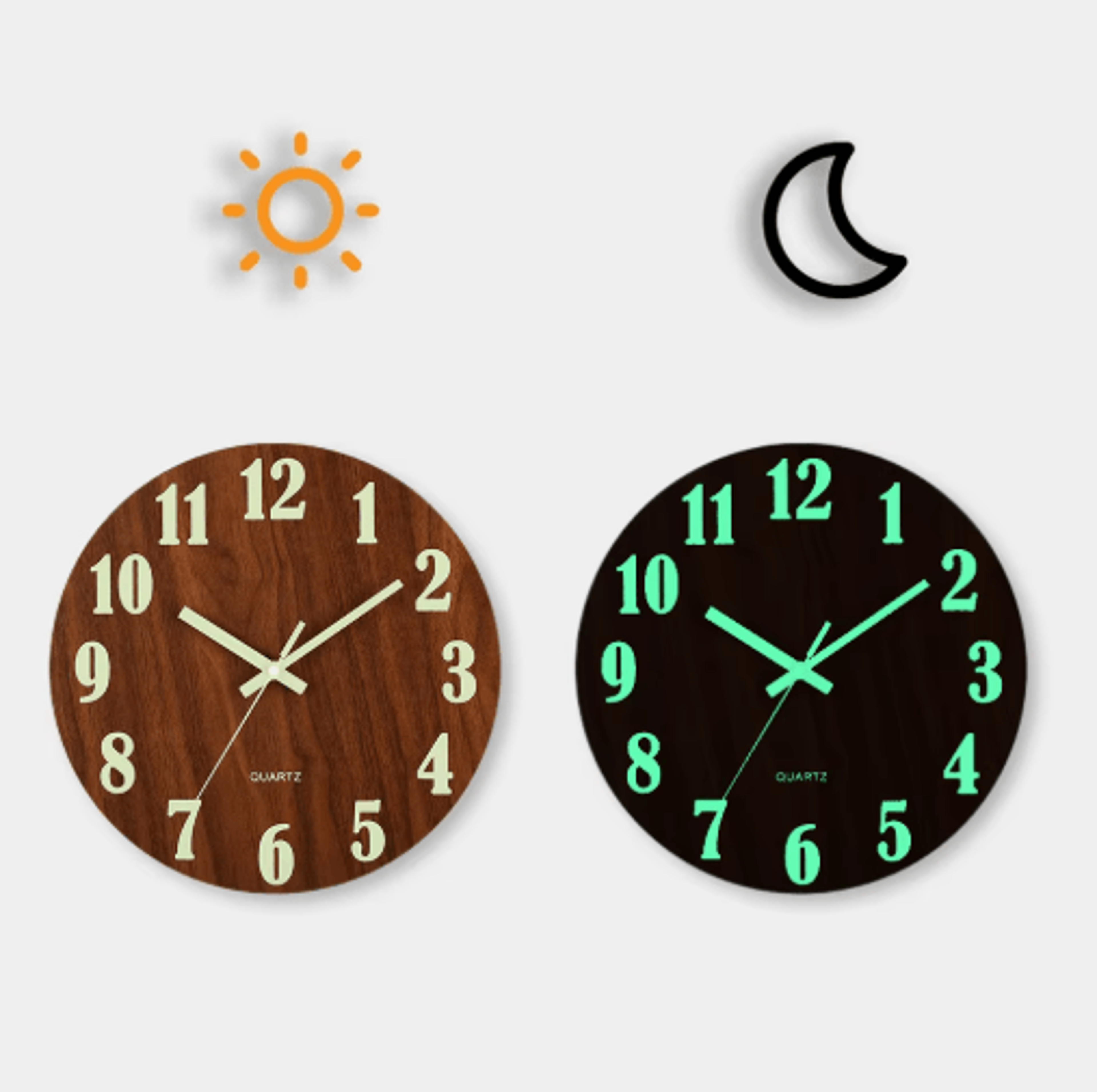 12-inch luminous wooden wall clock silent non ticking nordic glow in the dark design