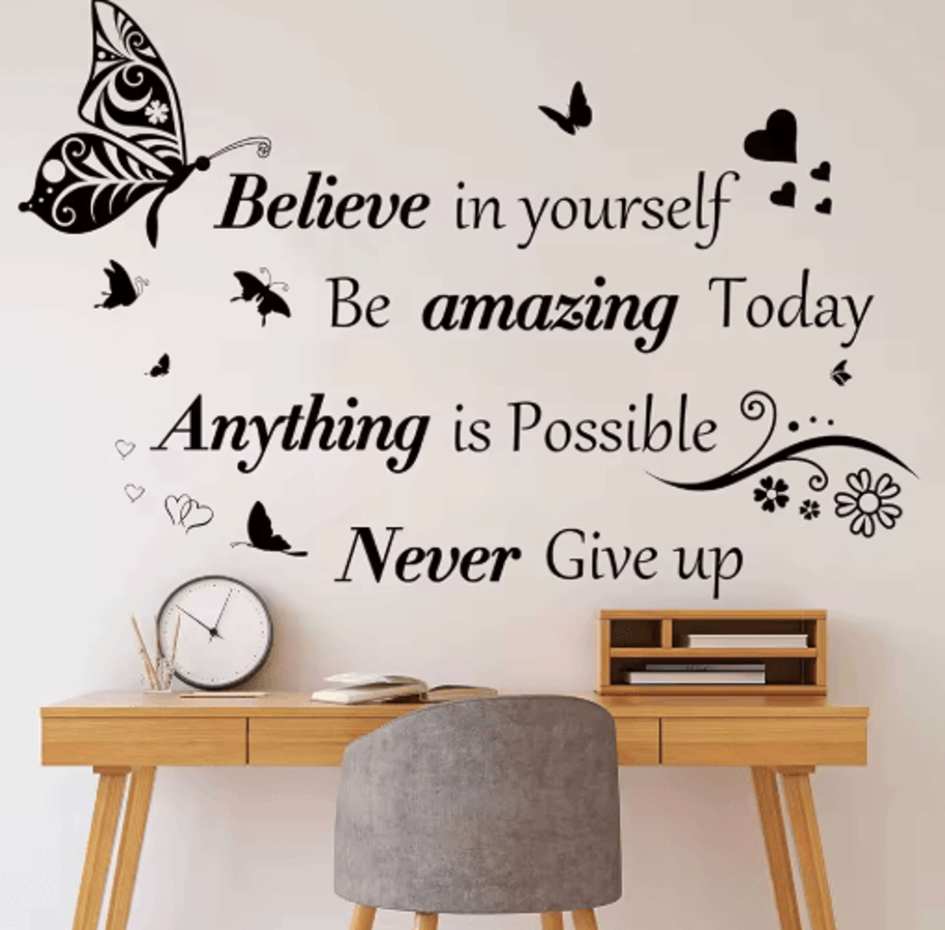 inspirebloom motivational wall stickers – positive quote & butterfly peel and stick decor