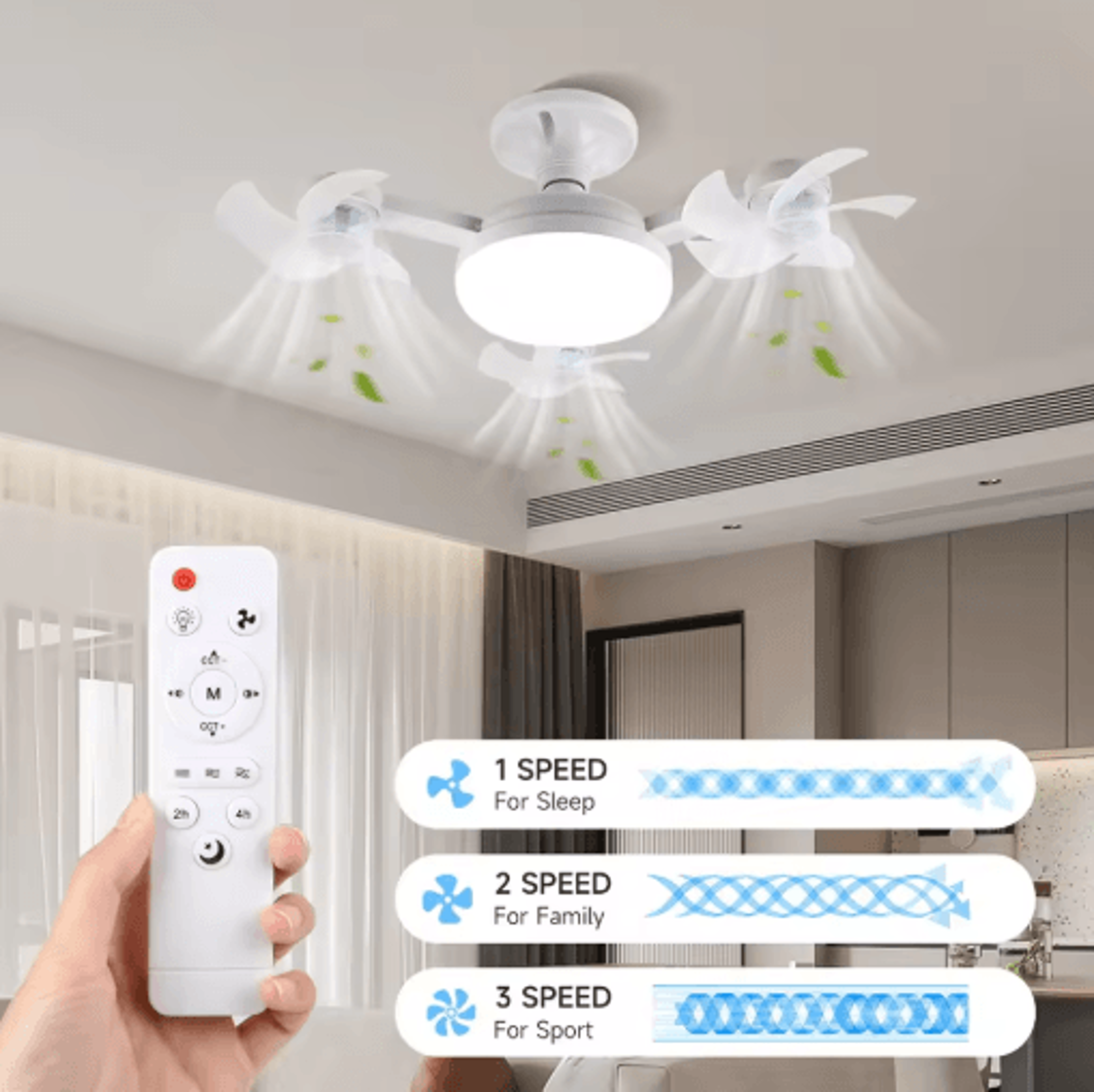 modern led ceiling fan with light – remote control 3-speed adjustable fan light