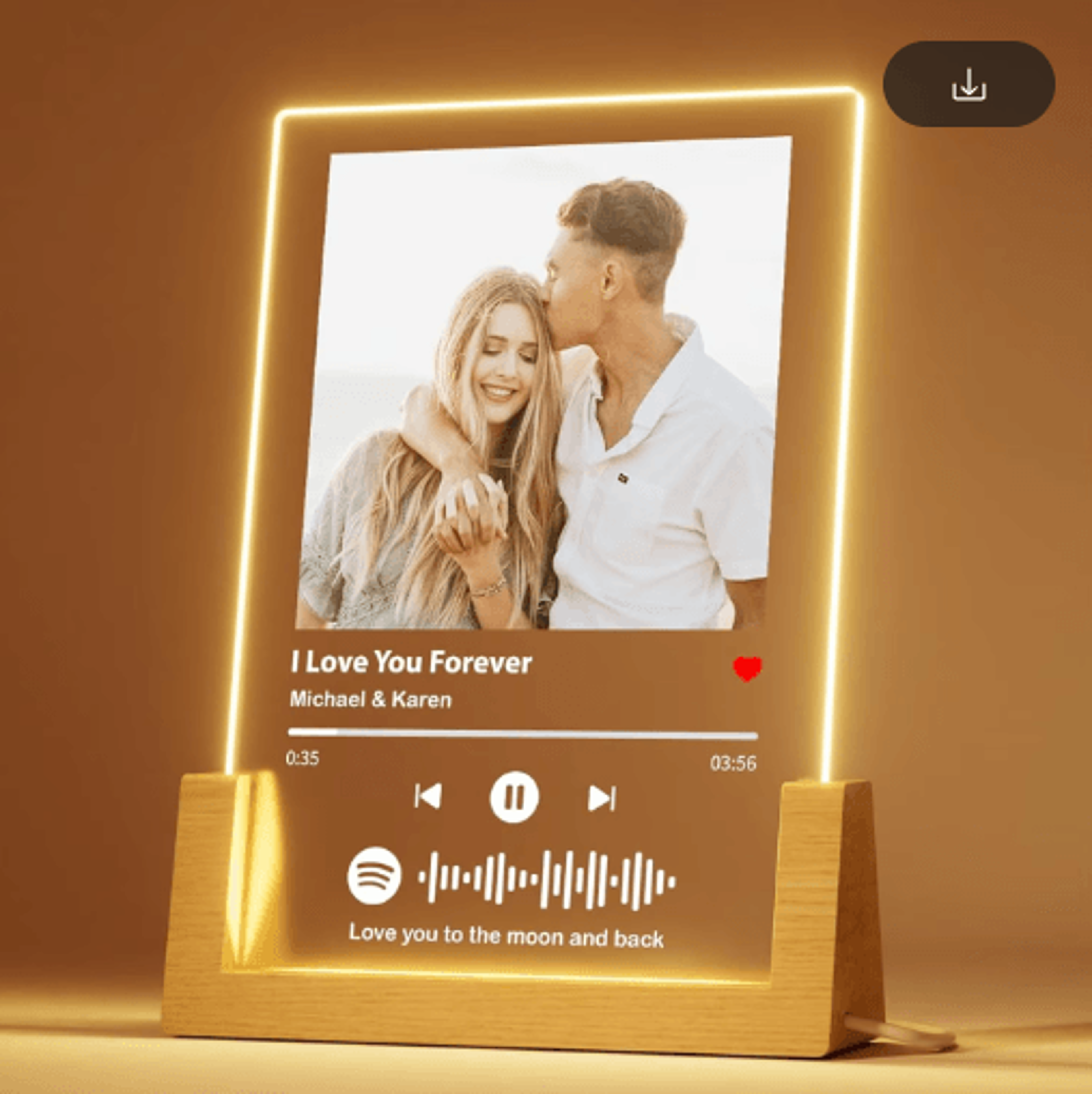 custom spotify acrylic plaque lamp – personalized romantic music gift for couples