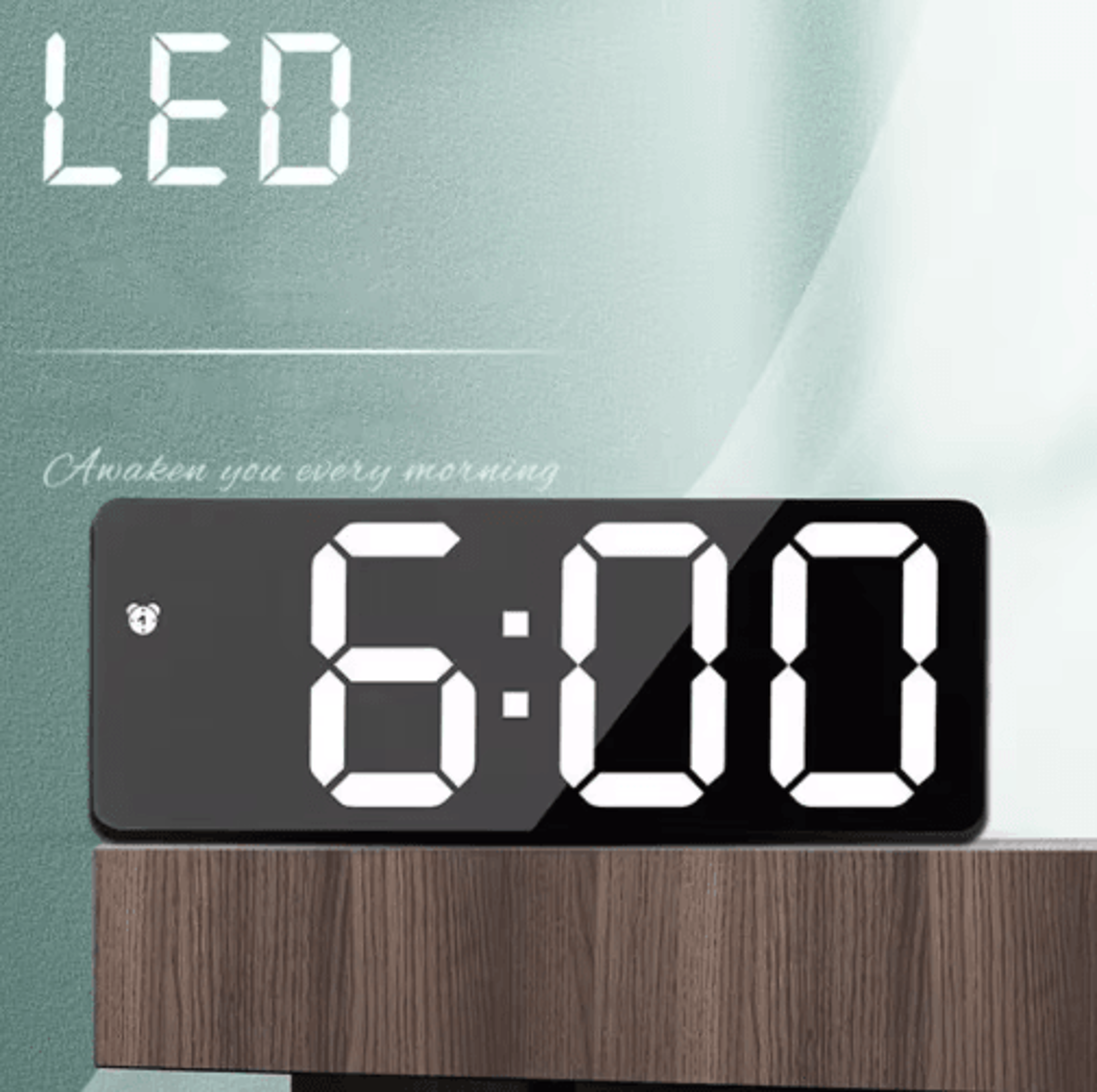 mirror led alarm clock – voice control digital bedside clock with snooze