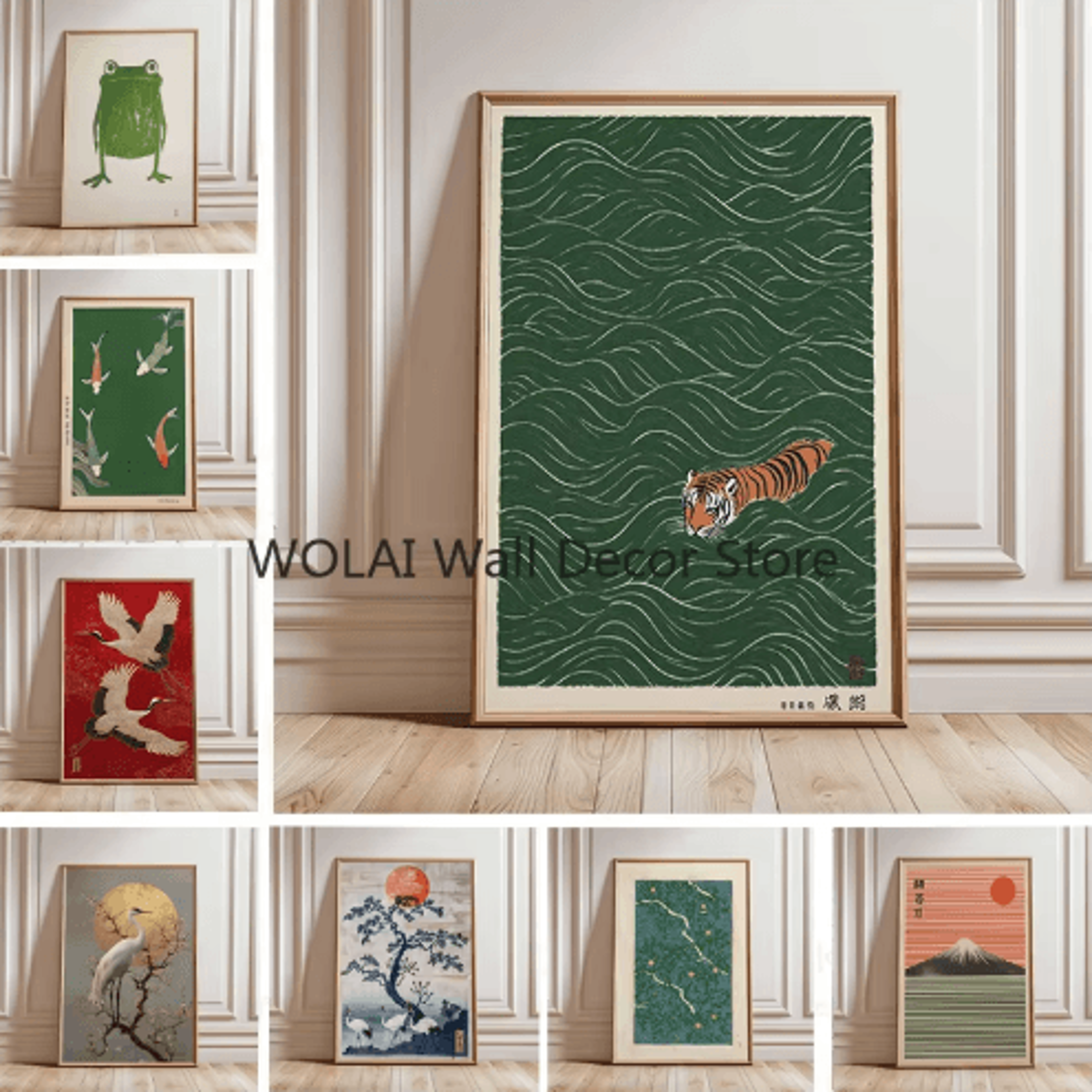 japanese tiger swimming canvas wall art – asian animal canvas print for modern living room decor