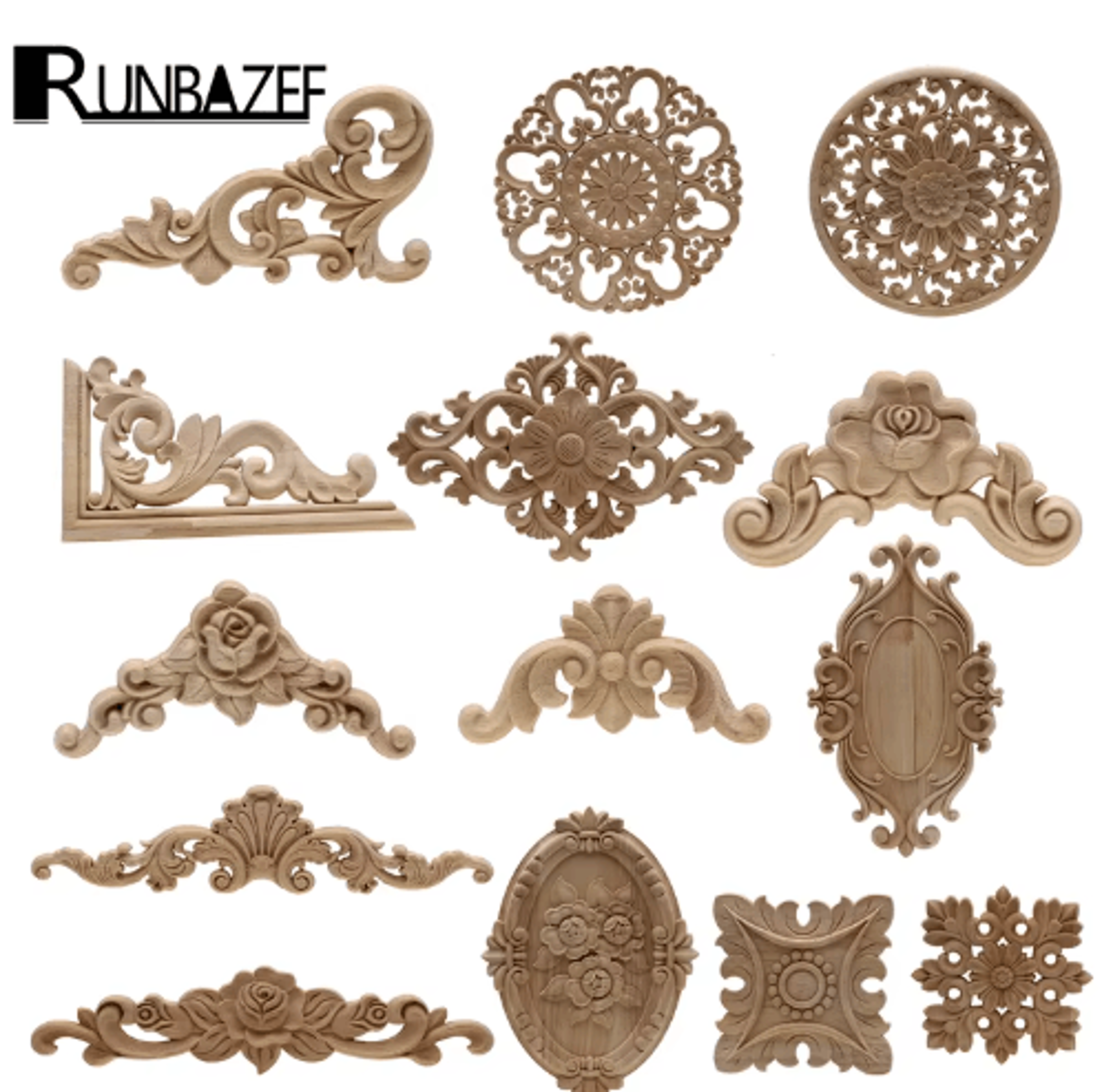 hand-carved floral wood applique decorative wooden trim for furniture & wall decor