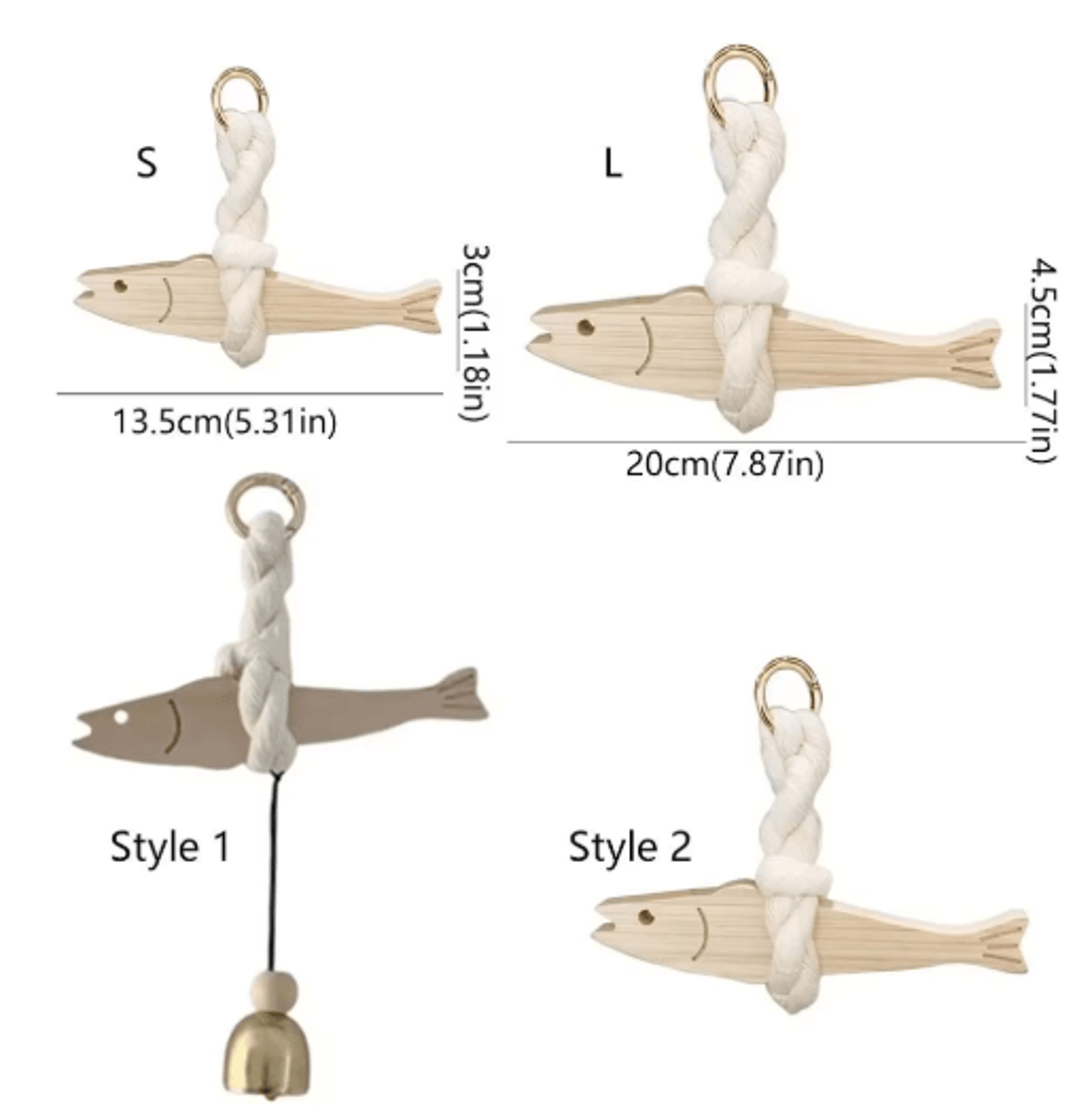 lightweight wooden fish hanging ornament with bell nautical wall & door decor