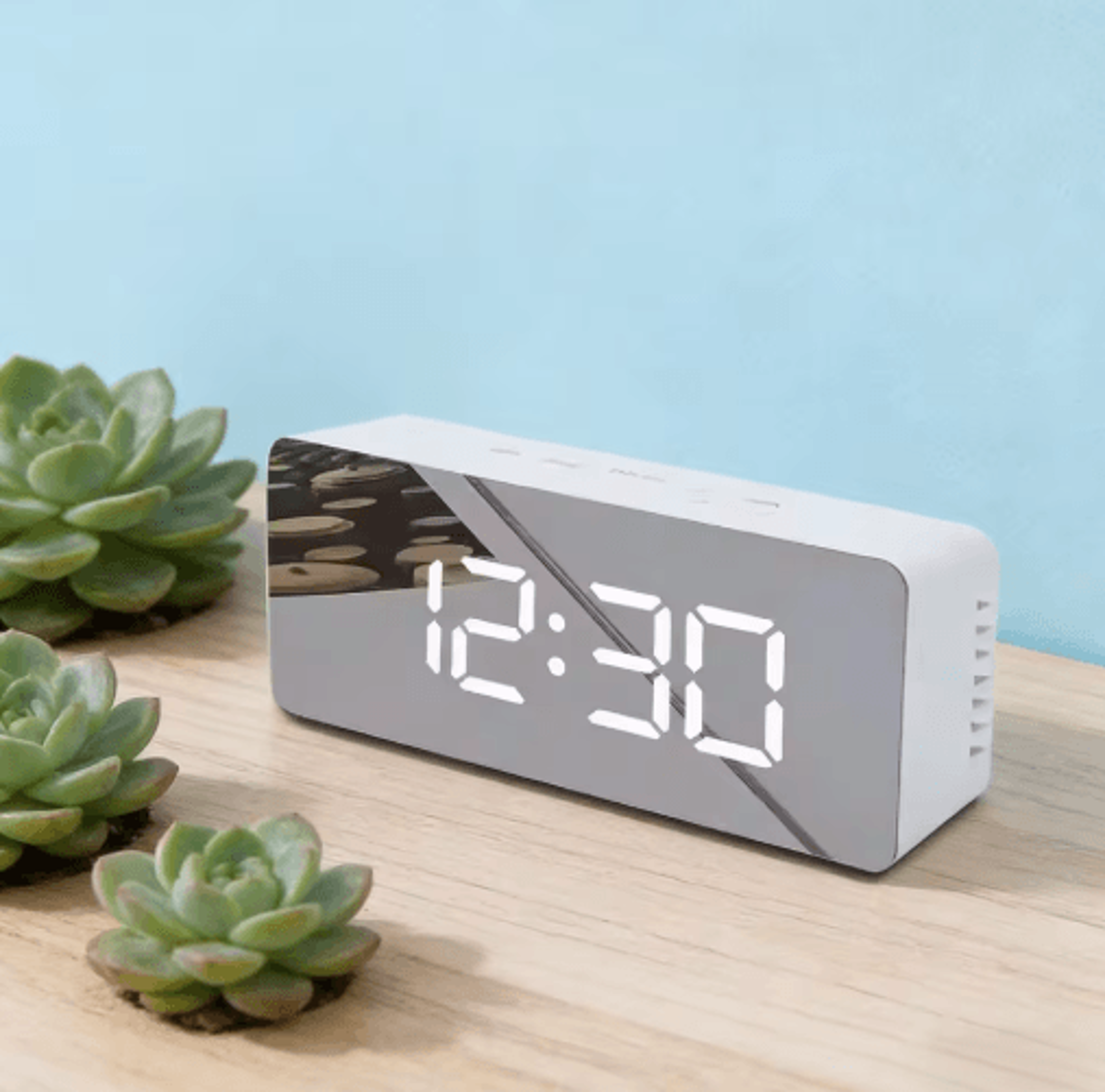 led mirror digital alarm clock with snooze usb desk clock & bedside night light