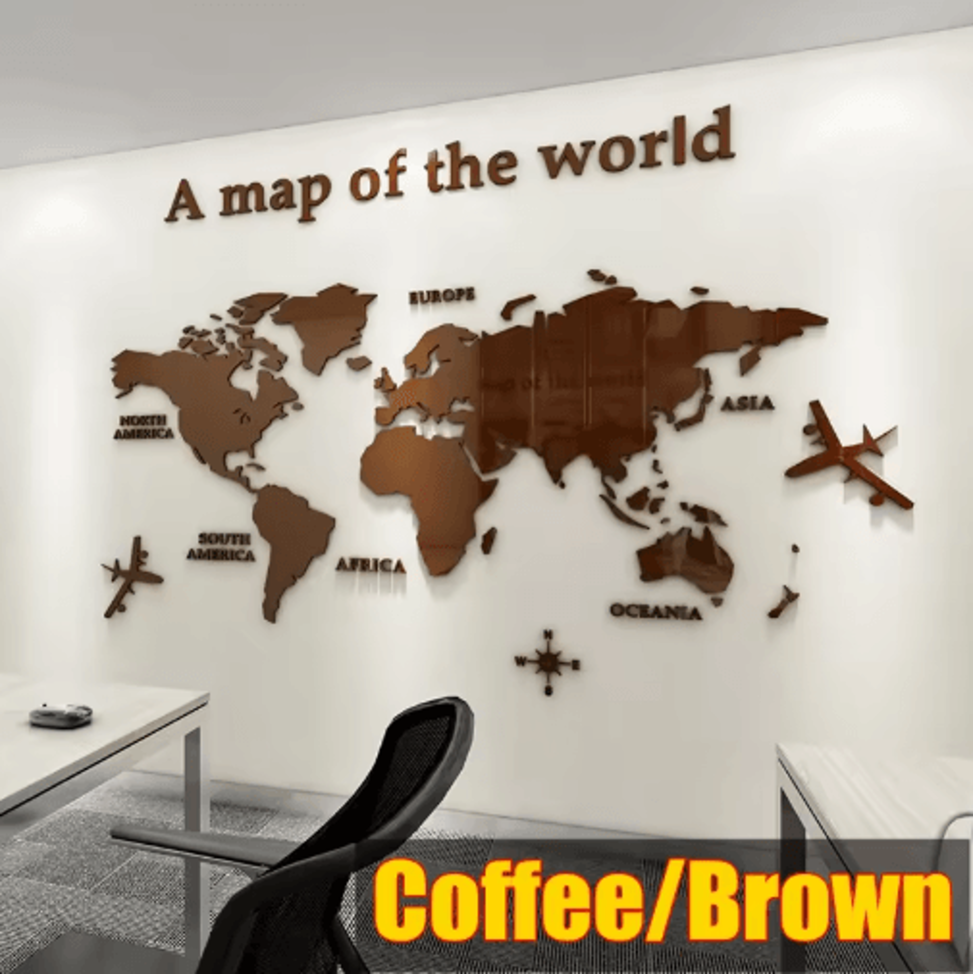 3d acrylic world map wall sticker modern crystal wall decor for home & office