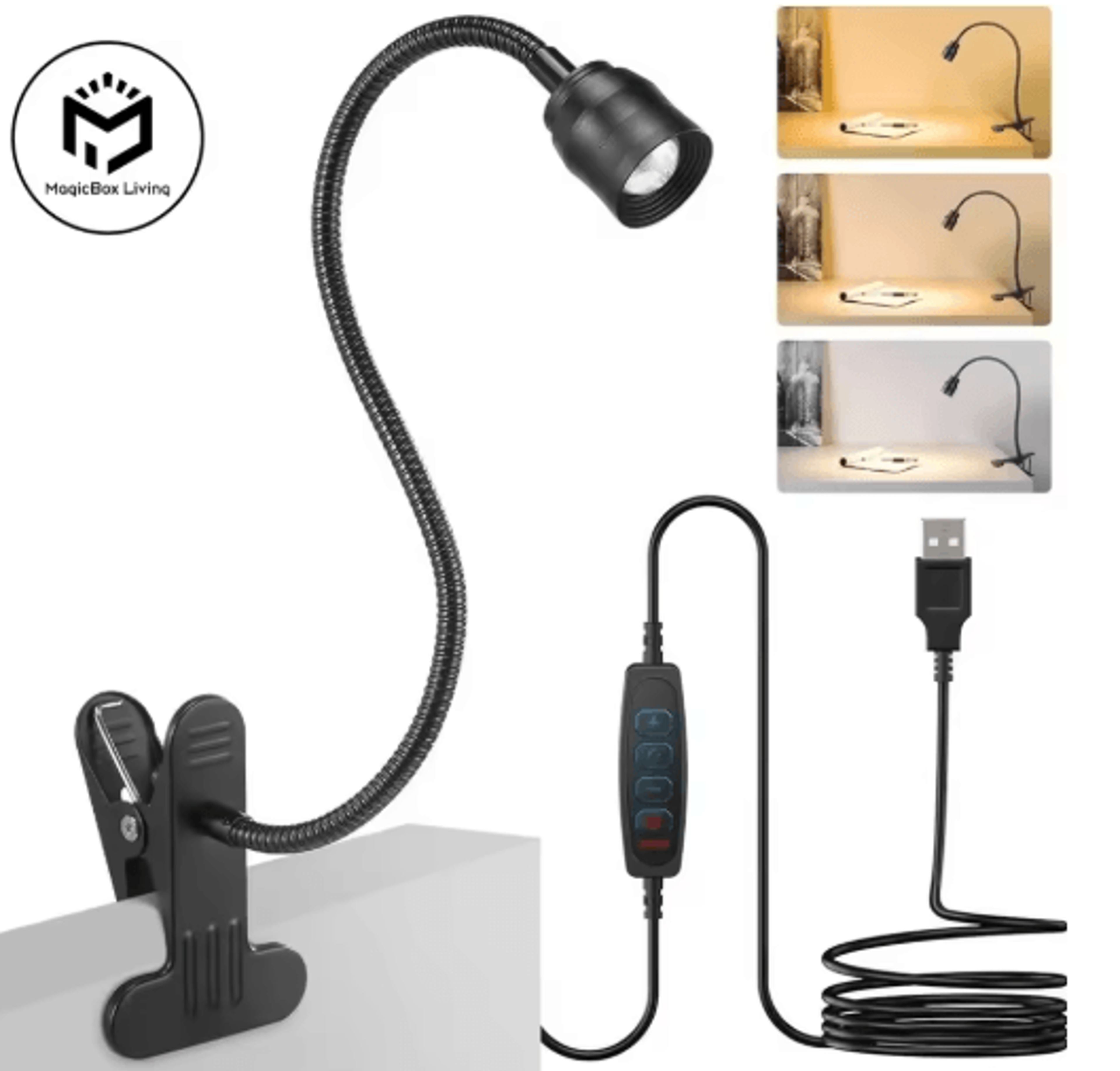 led reading light – usb clip-on book light with flexible gooseneck & adjustable brightness