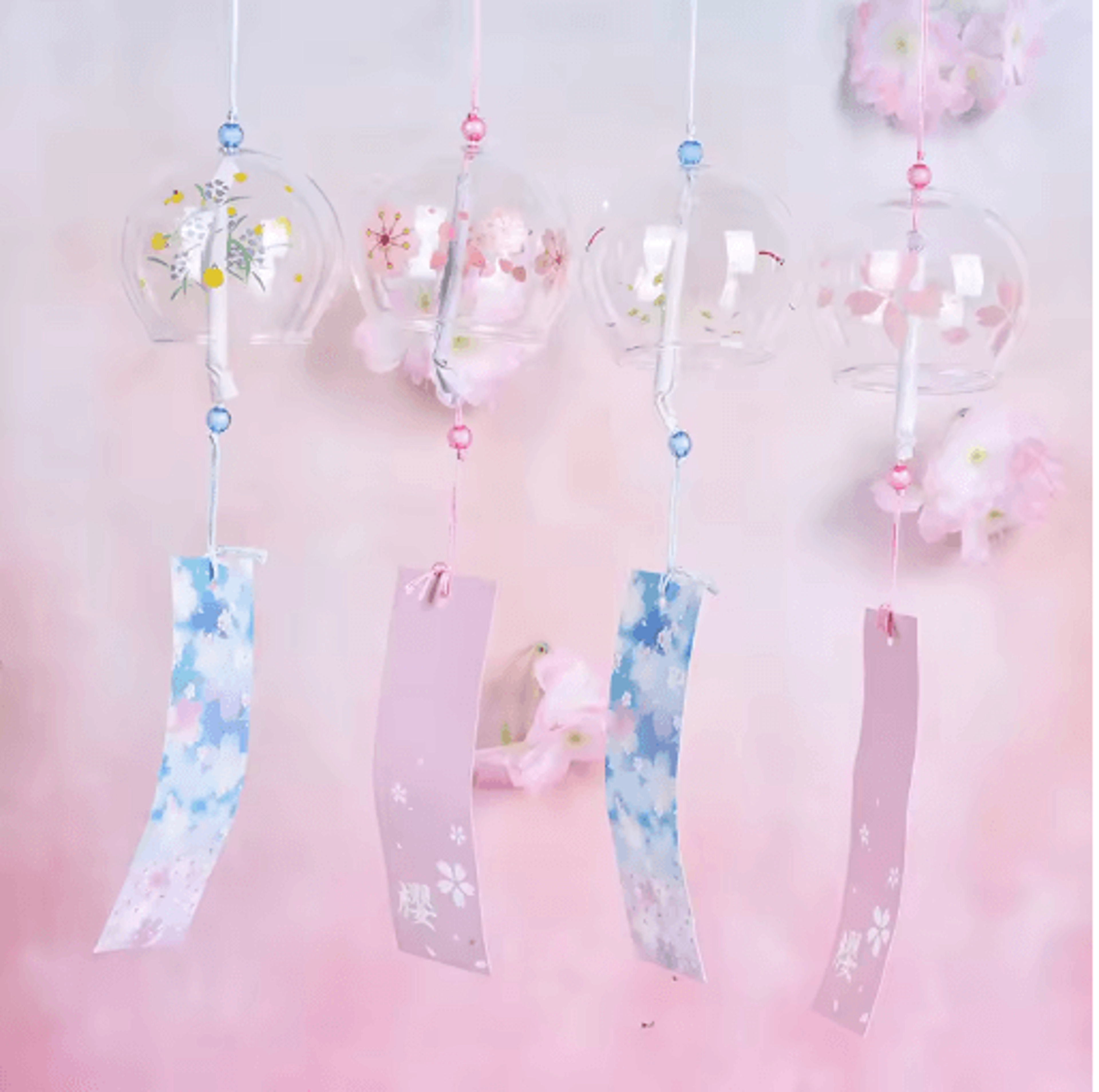 japanese sakura glass wind chime cherry blossom hanging bell for zen home decor