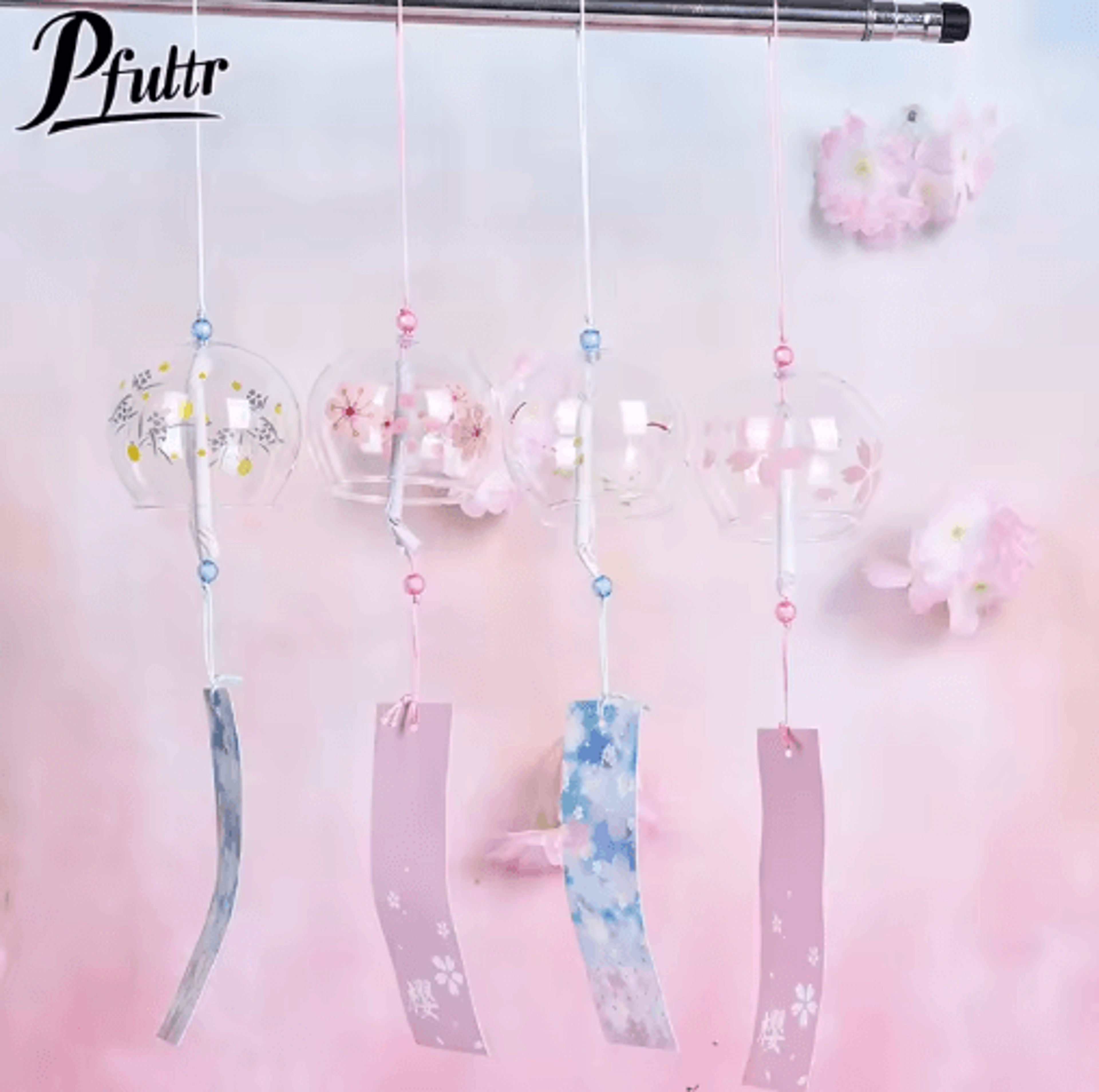 japanese glass wind chime – sakura cherry blossom wind bell hanging decor