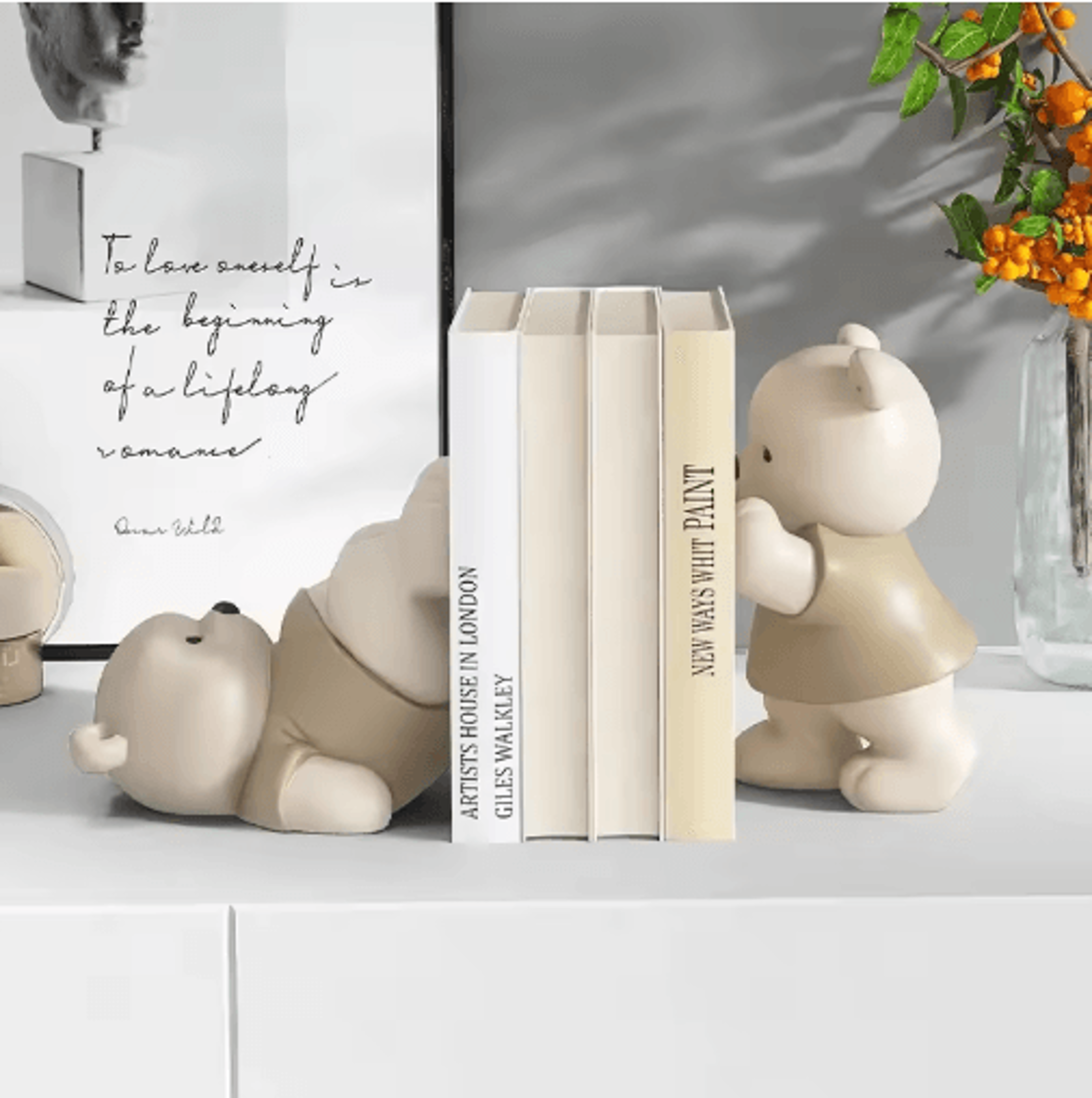 cute bear bookends cream style decorative book holder figurines