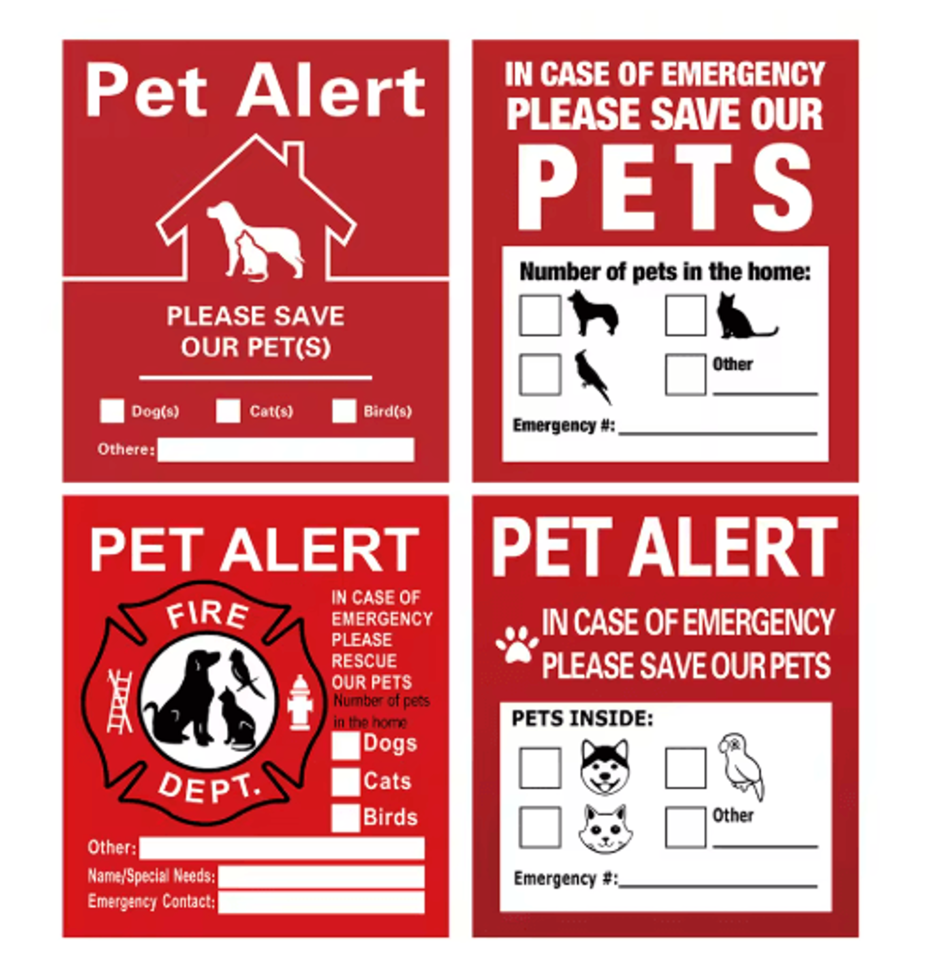 pet alert window stickers emergency rescue decal set (4 pack)