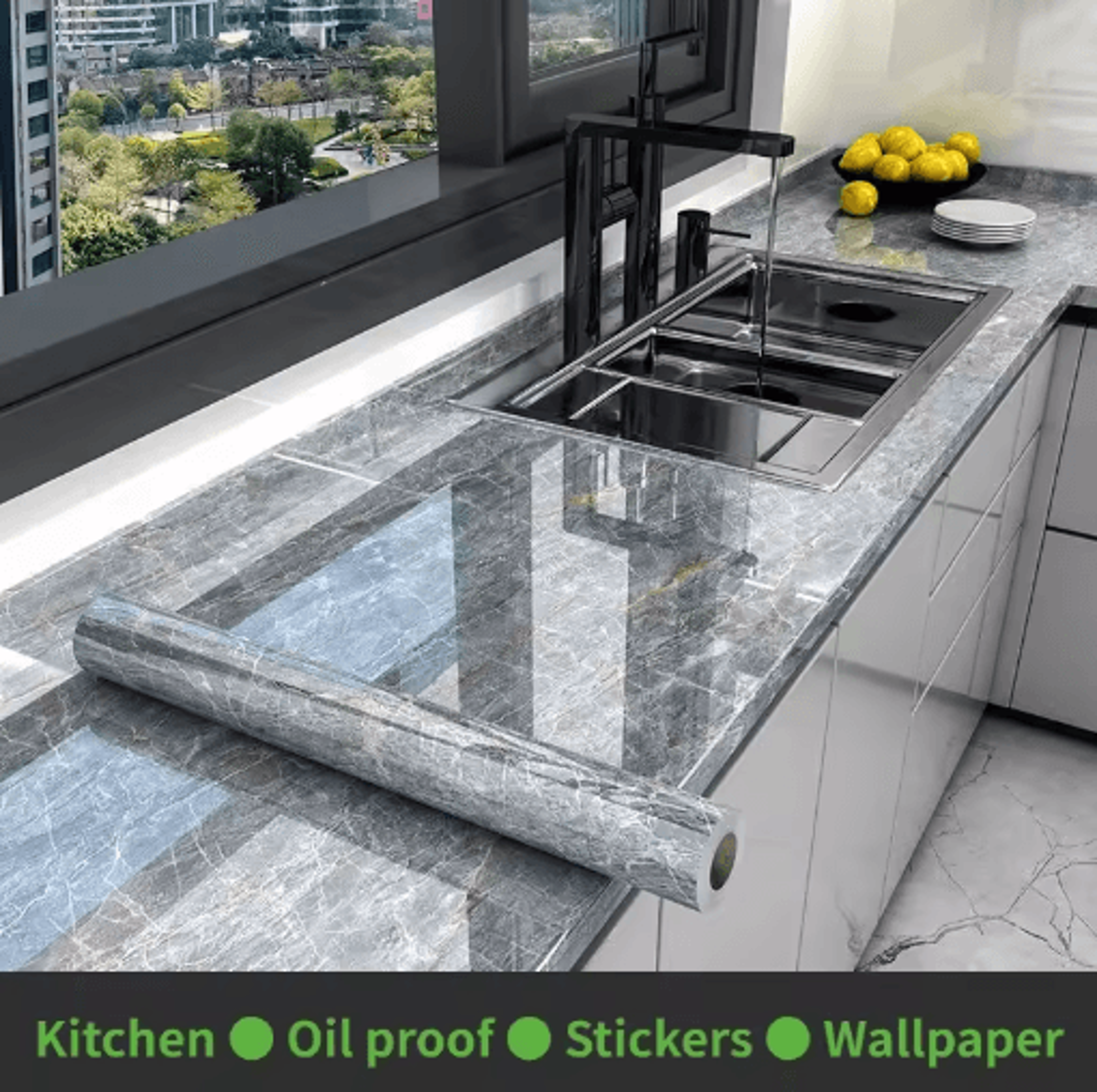 marble self adhesive wallpaper waterproof oil-proof kitchen peel & stick film 10m x 80cm