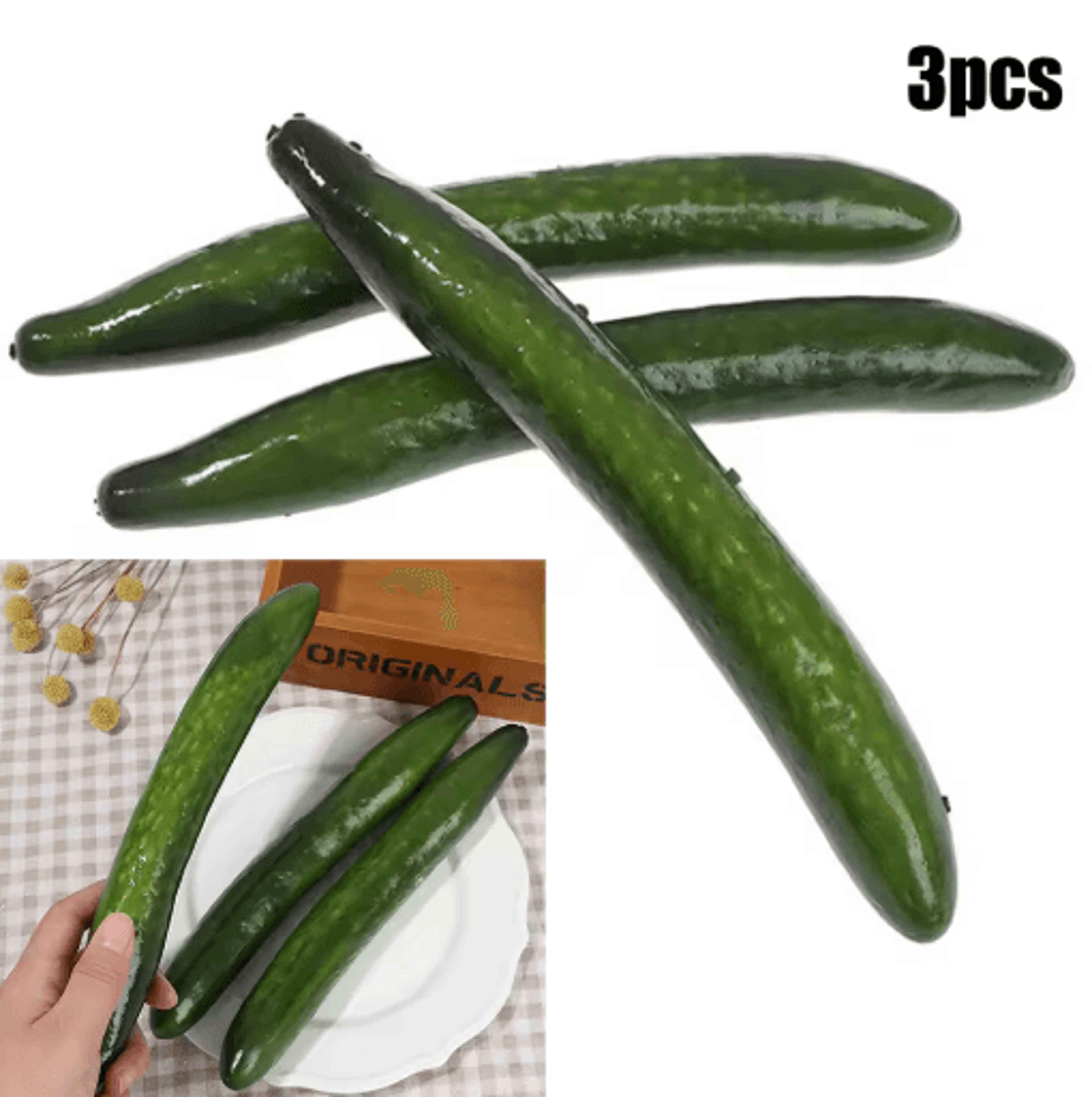 realistic fake cucumber set – lifelike kitchen decoration & display props (3pcs)