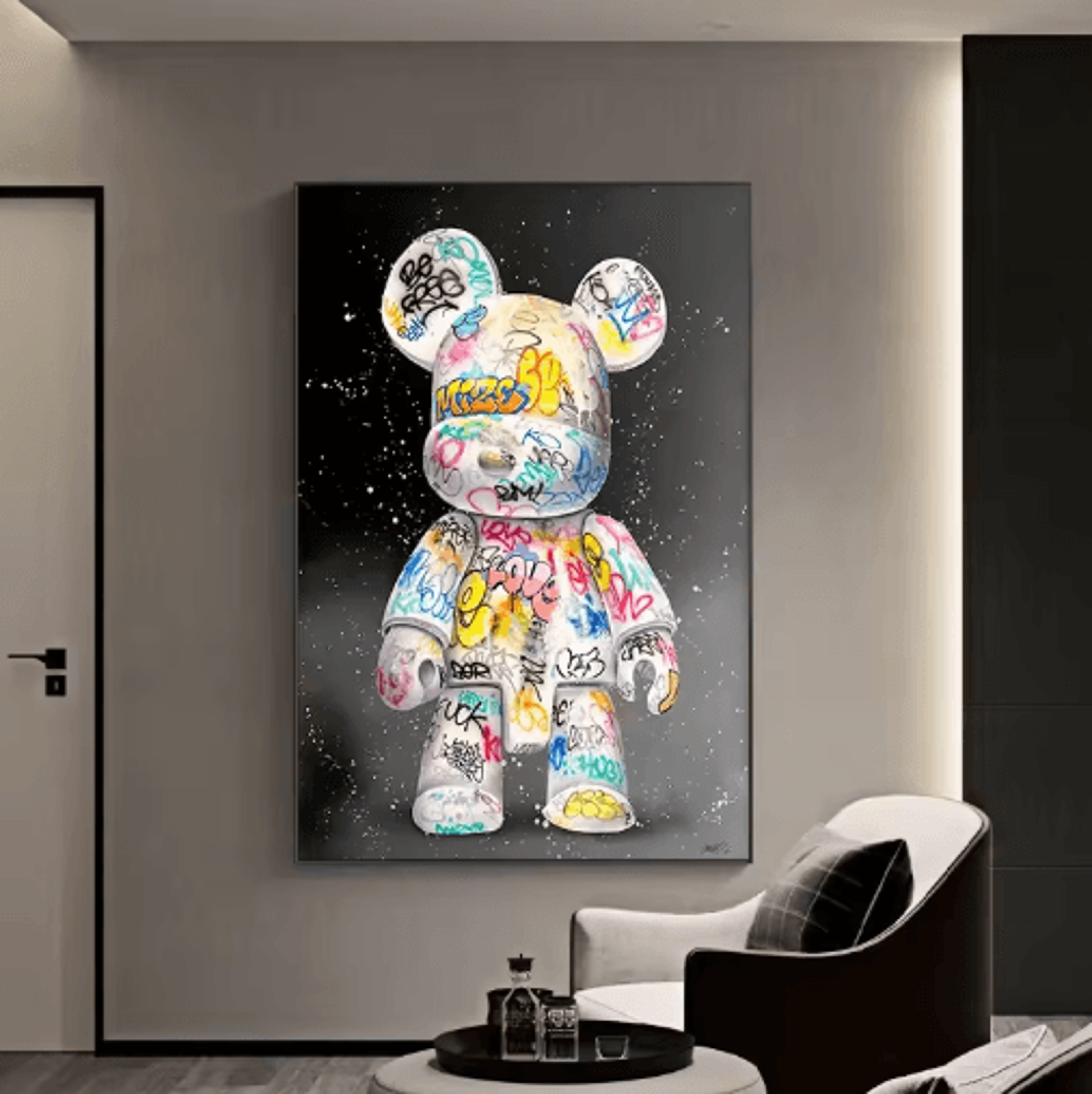 cute bear graffiti canvas wall art – kawaii cartoon pop art poster for stylish room decor