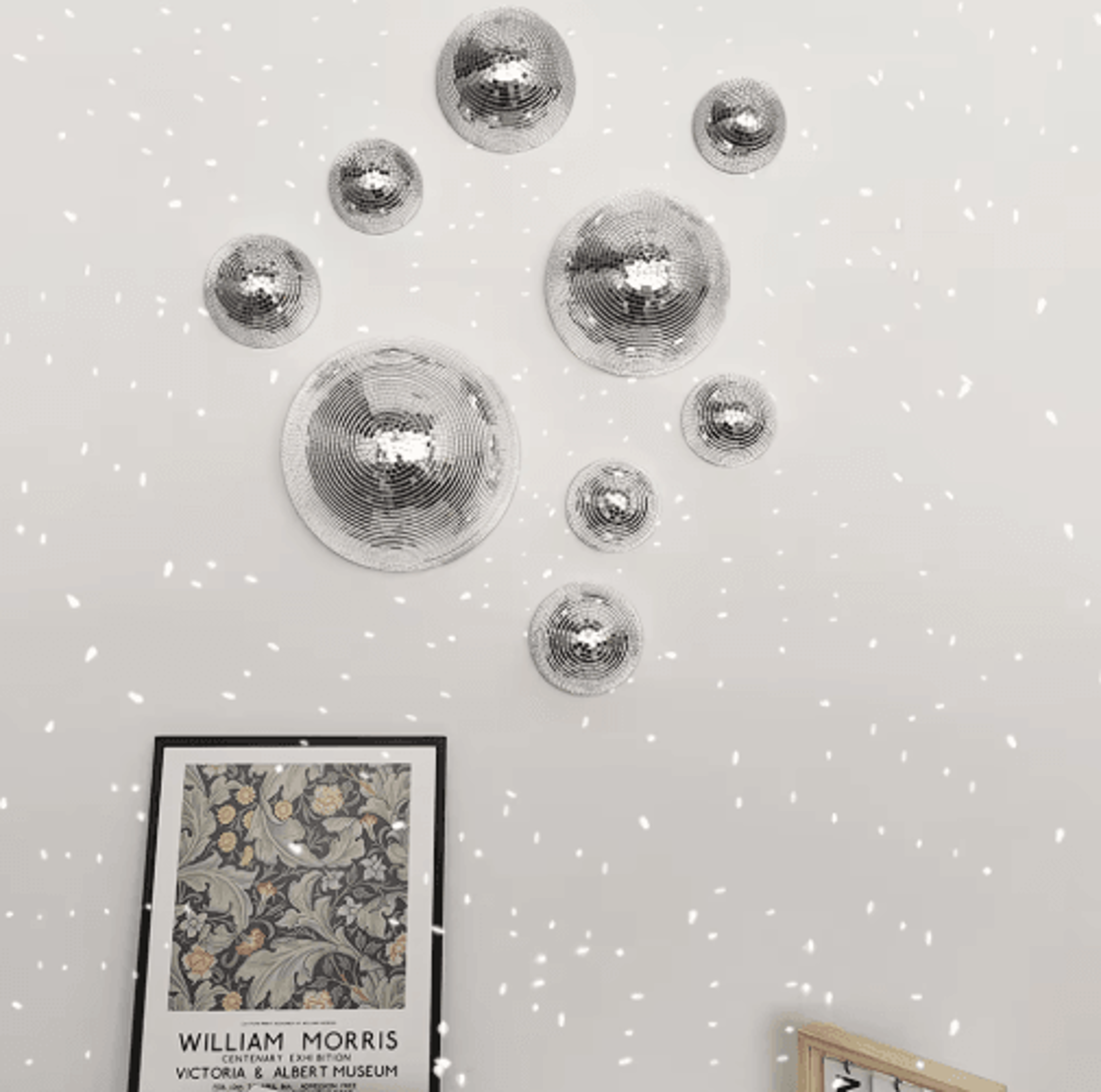 mirrored disco ball wall art – metallic reflective modern home decor