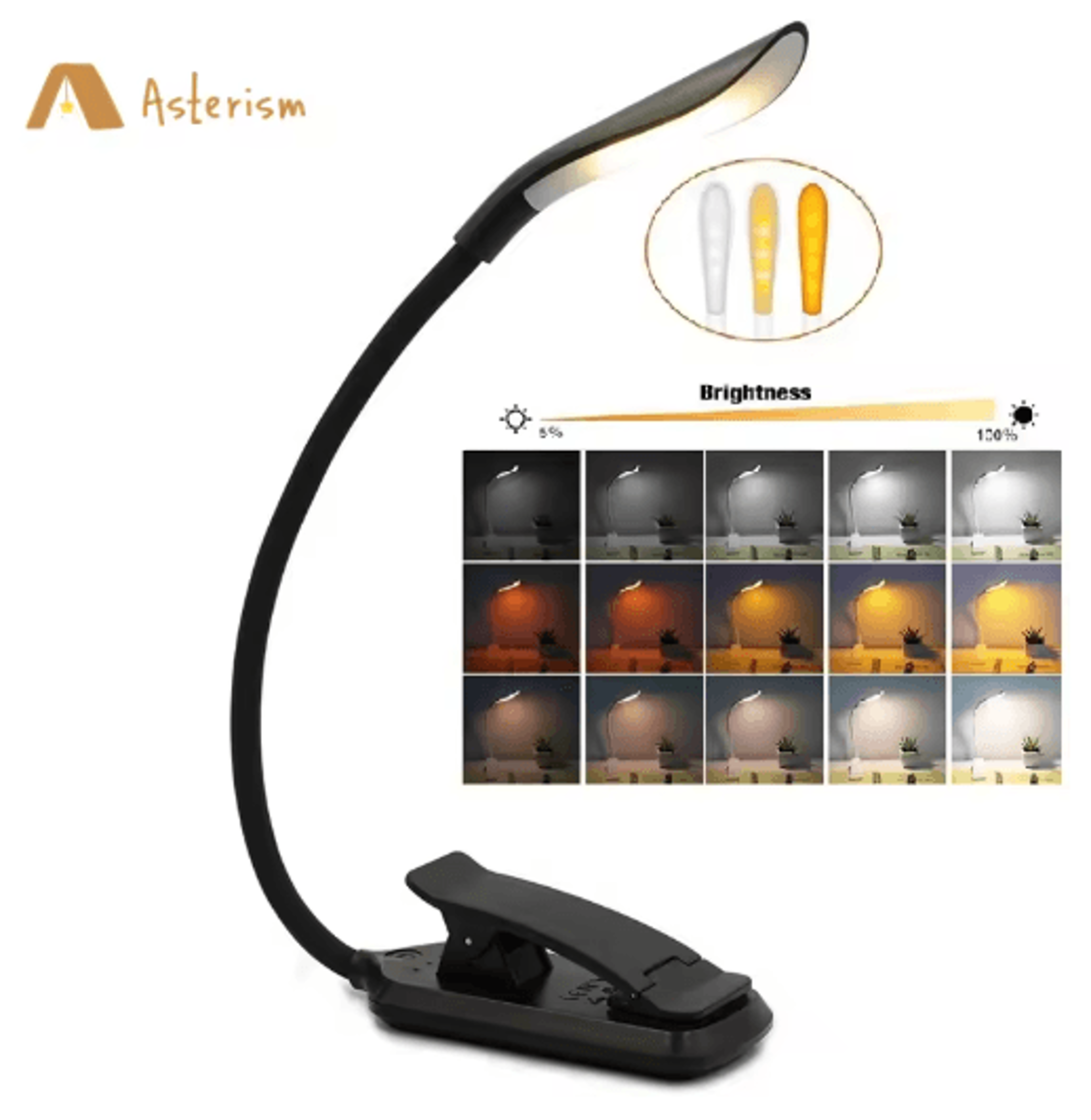 usb rechargeable clip-on book light flexible led reading lamp