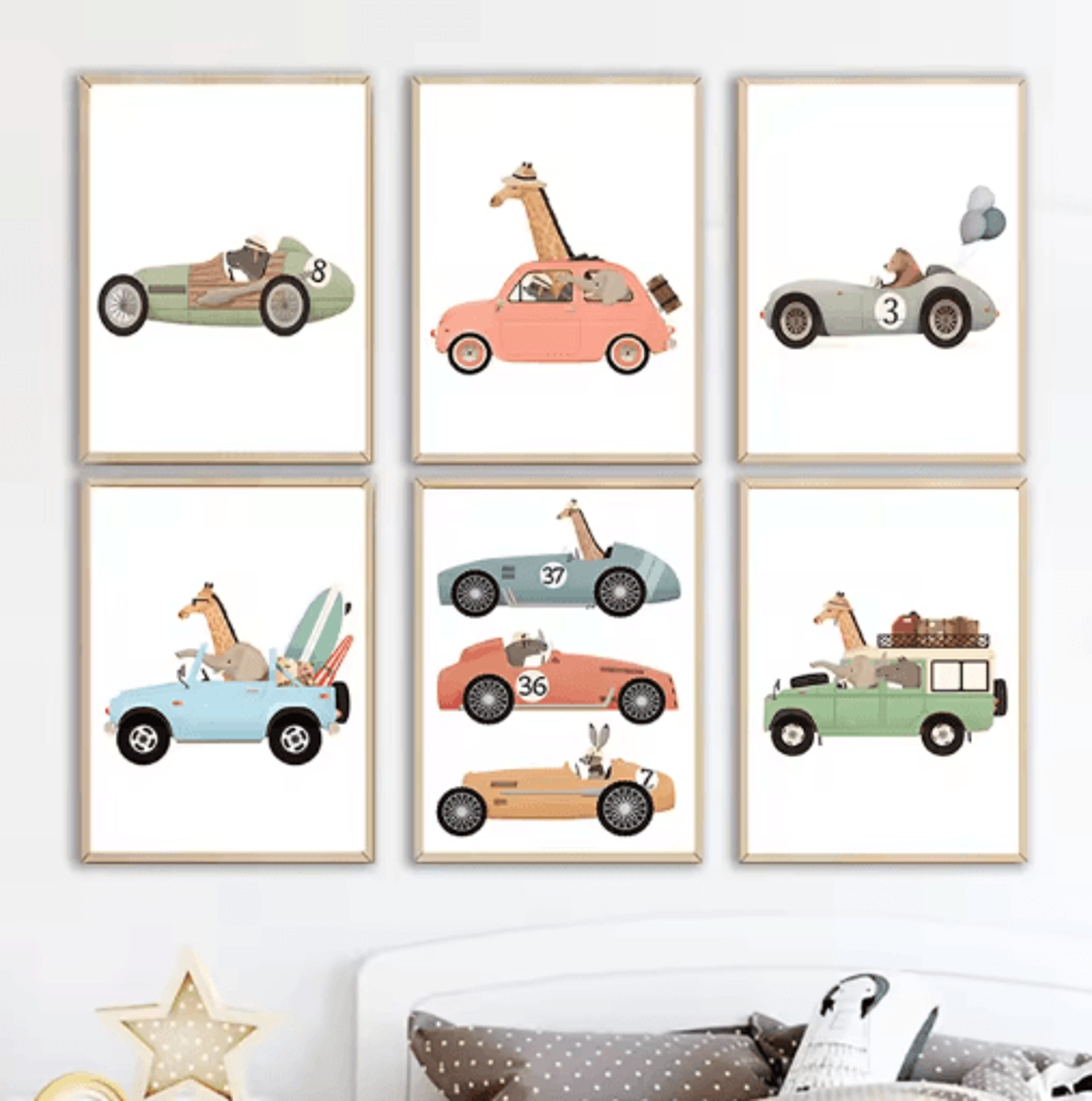 safari animal nursery wall art elephant & giraffe nordic kids canvas print