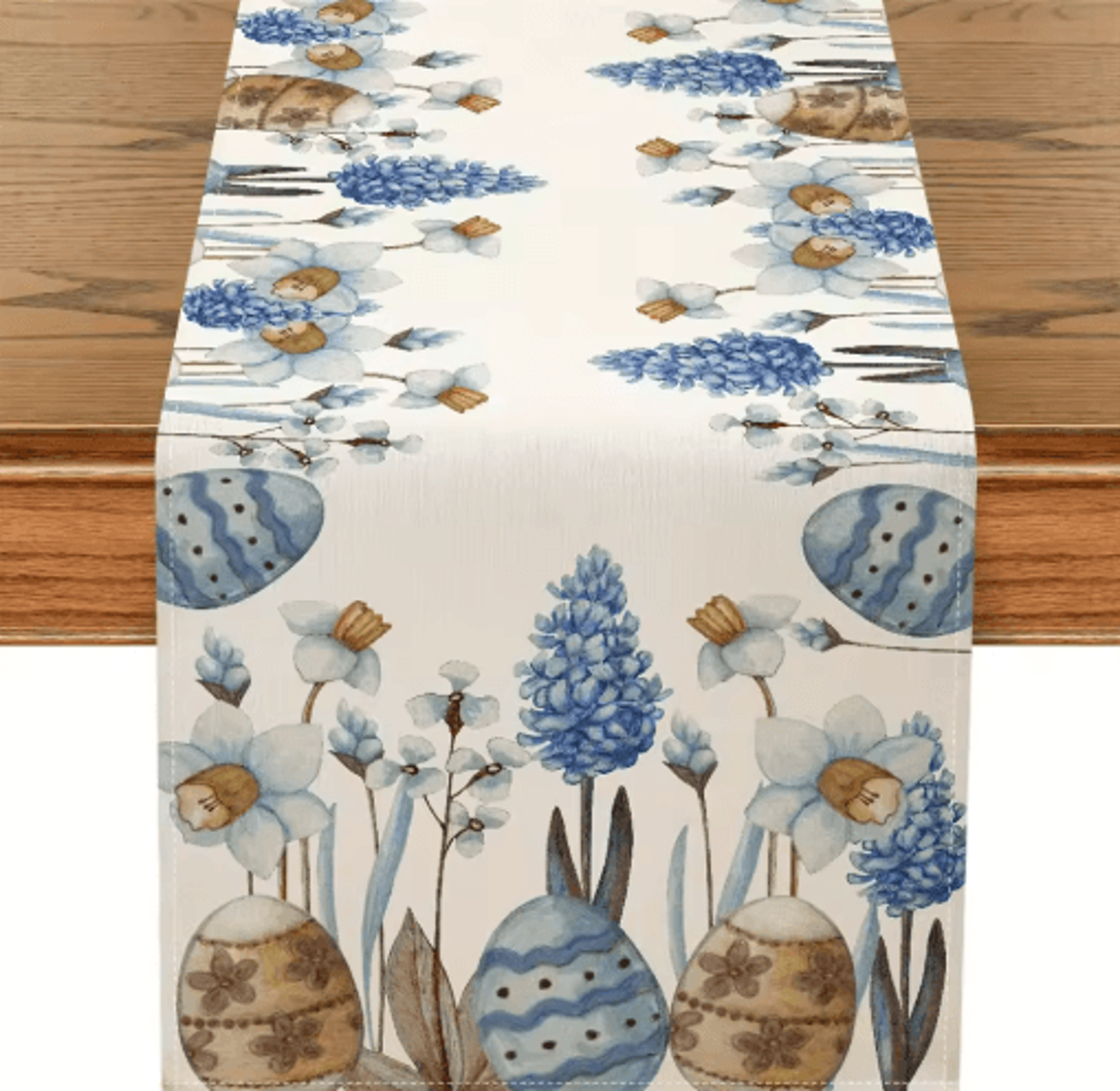 easter blue eggs floral linen table runner spring botanical table decor