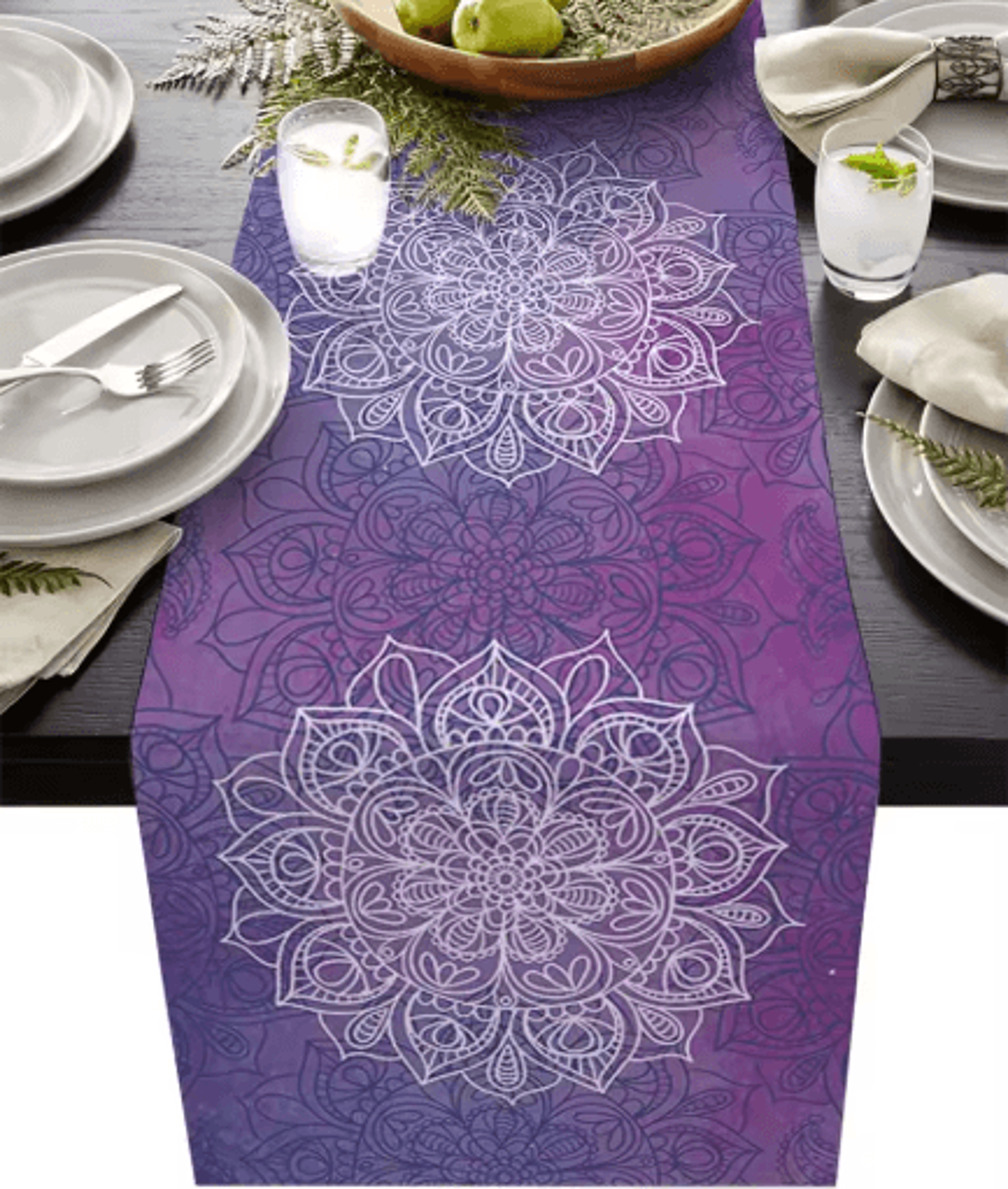 bohemian mandala linen table runner farmhouse floral decor for dining & events