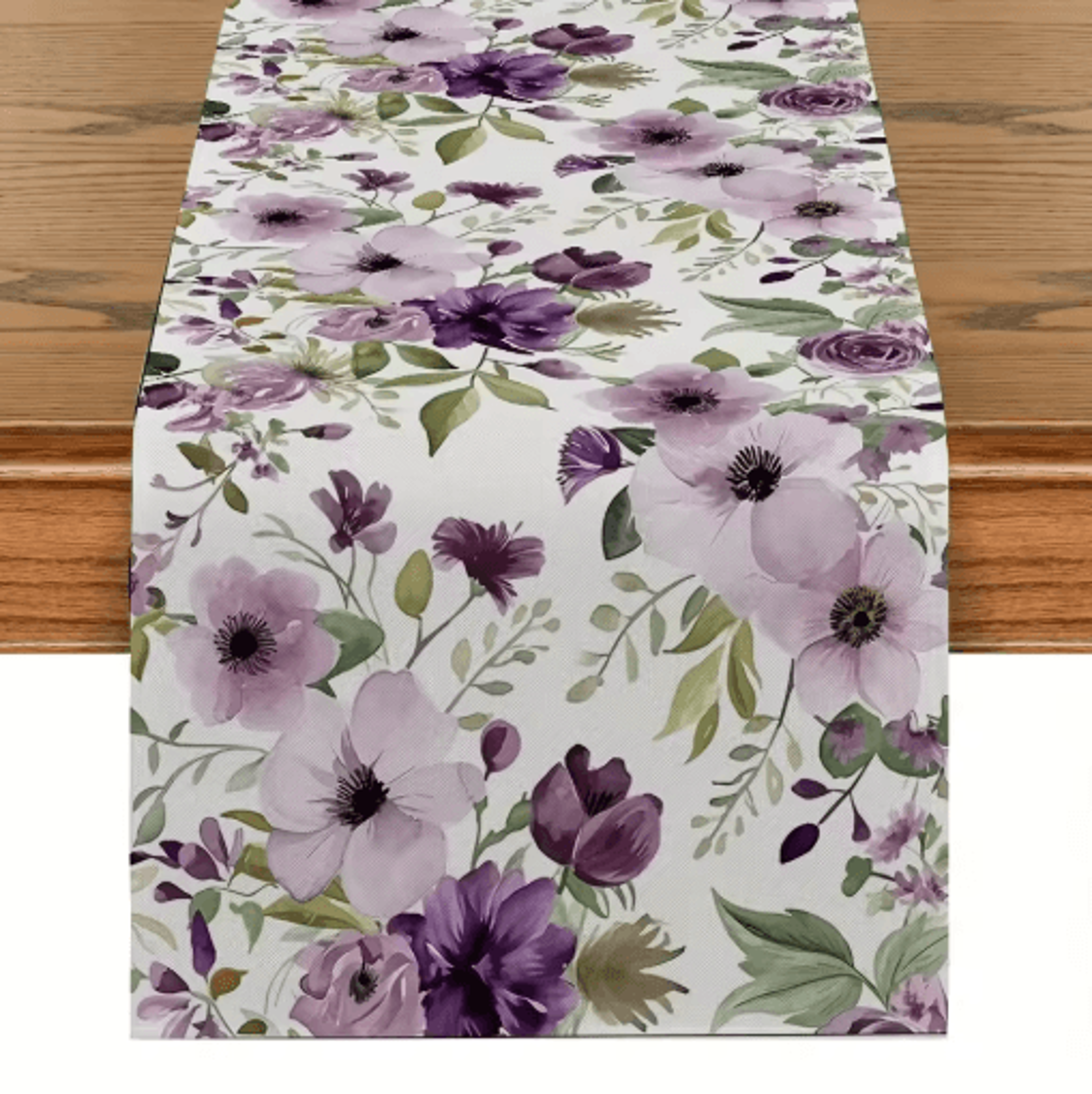 watercolor floral green plant linen table runner botanical seasonal table decor