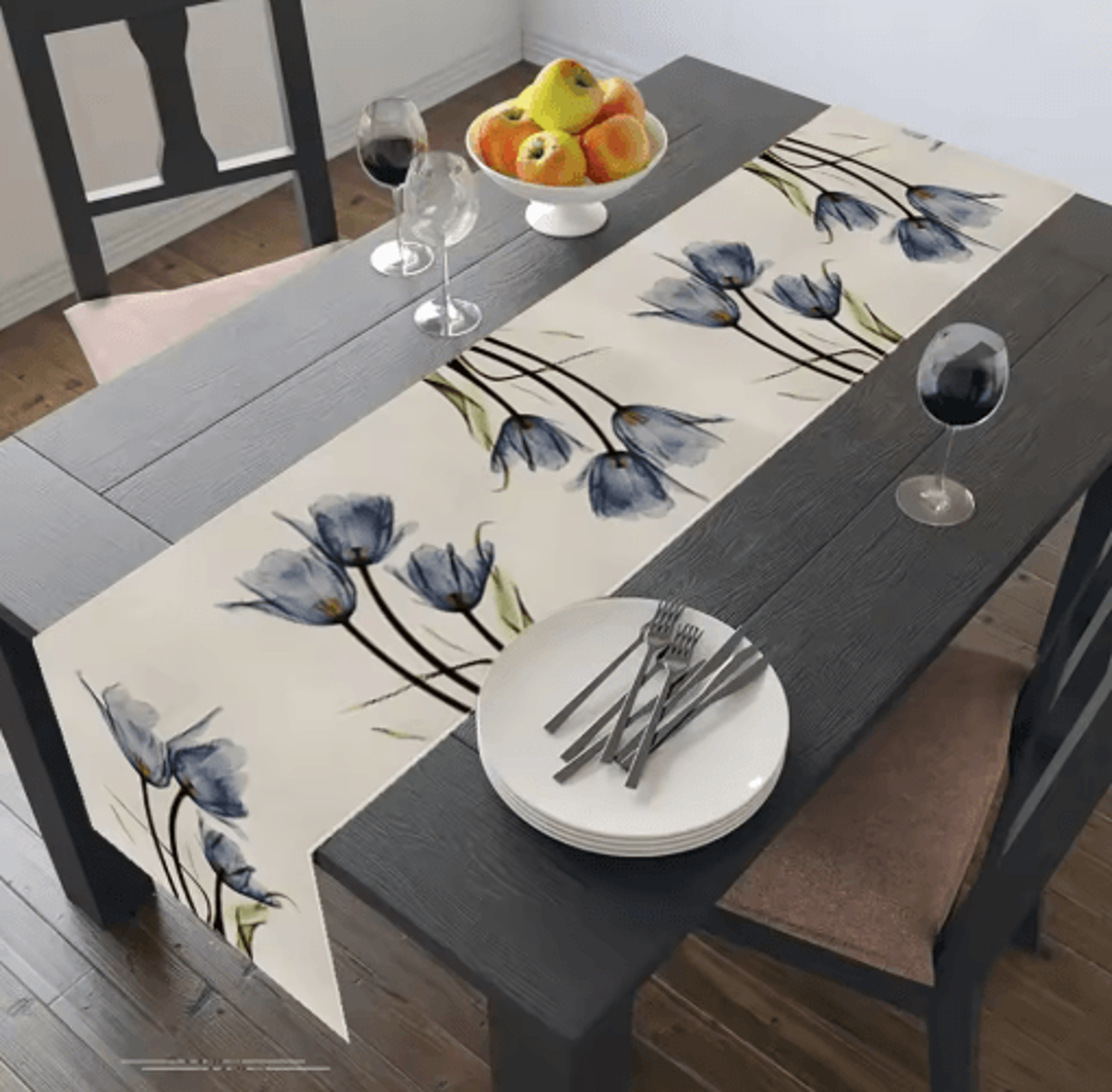 tulip linen table runner rustic farmhouse floral decor for kitchen & dining table