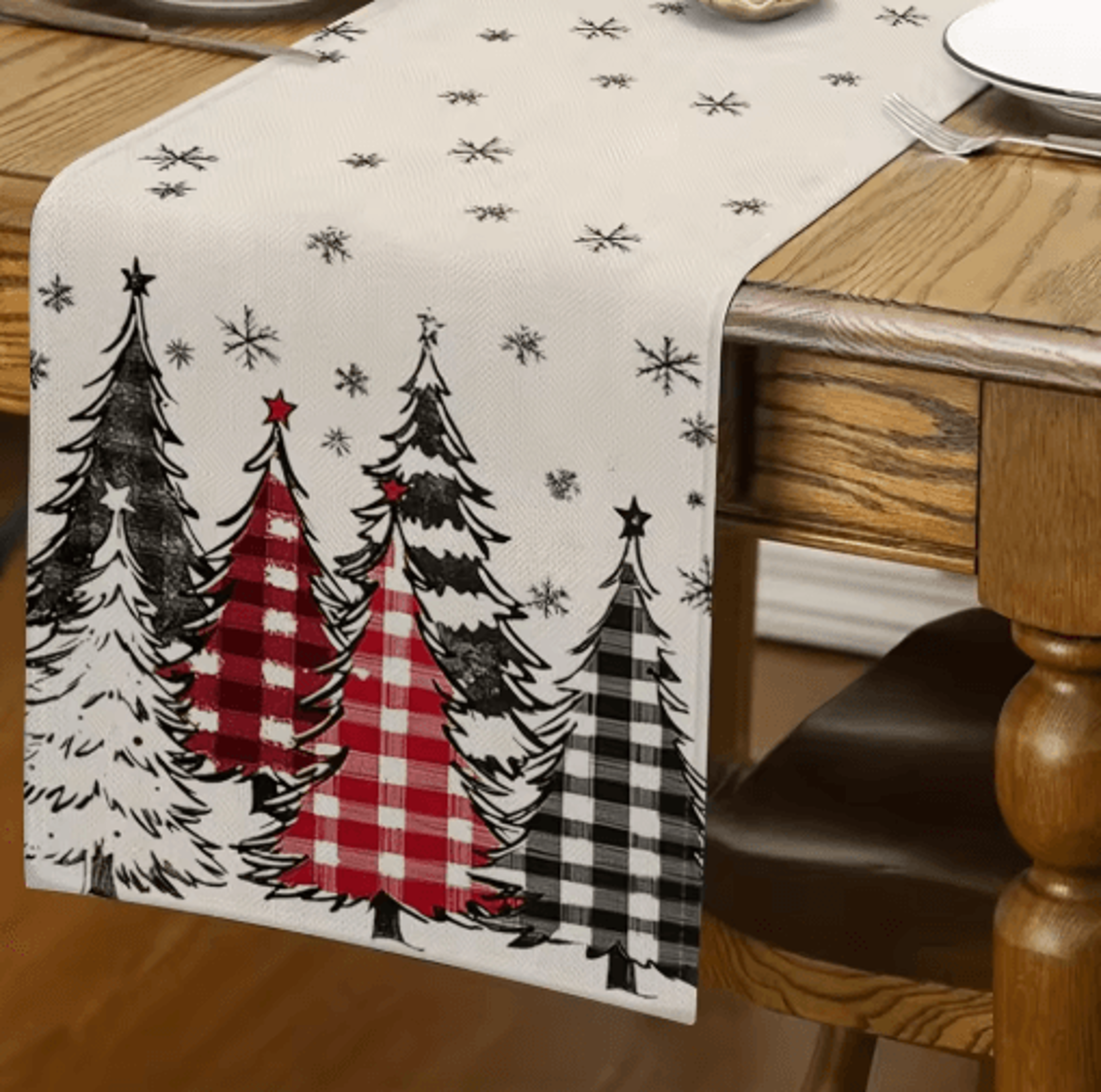 retro plaid christmas table runner – cozy winter holiday dining decor accent